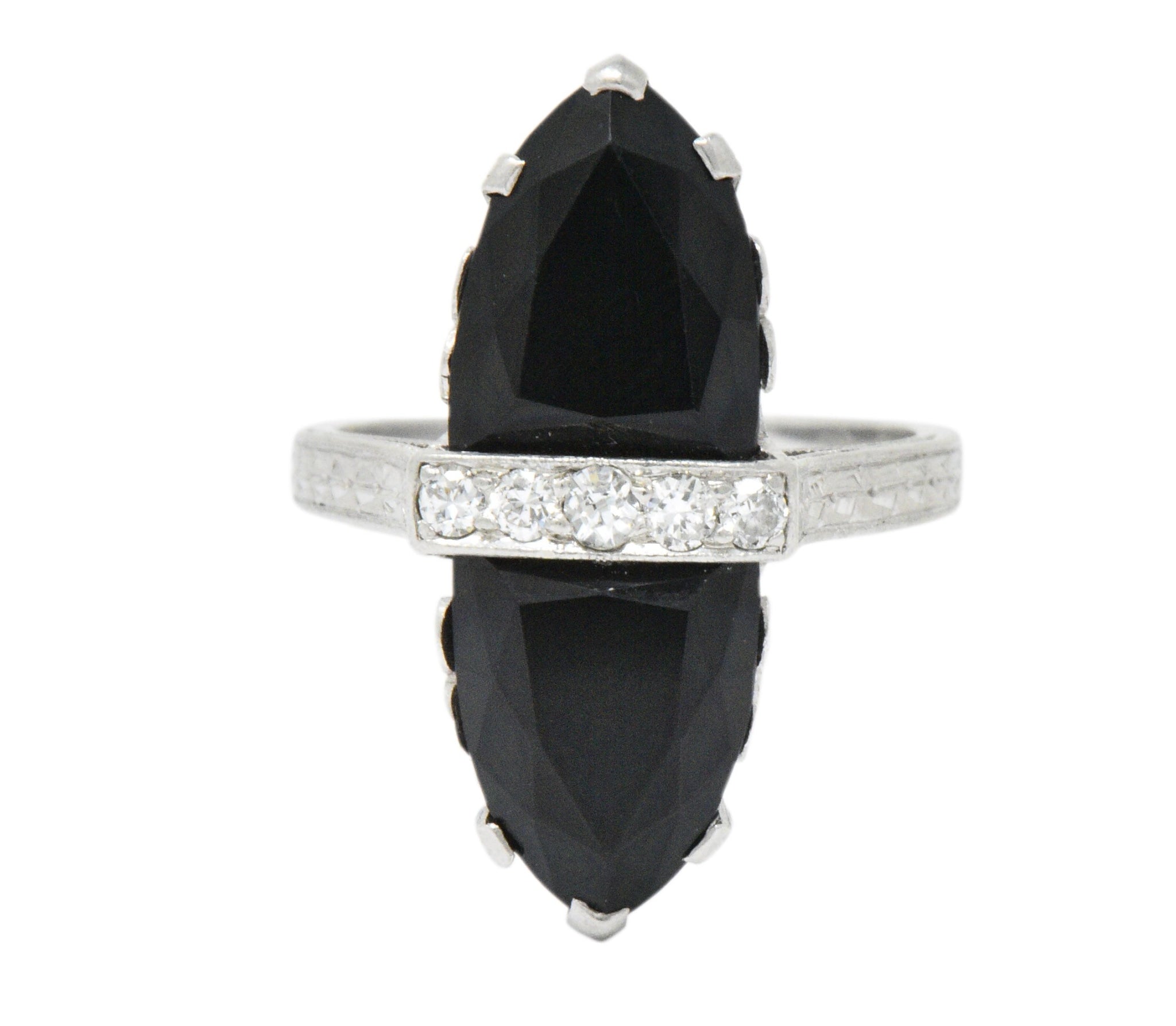 Art Deco Diamond Onyx Platinum Ring Wilson's Estate Jewelry