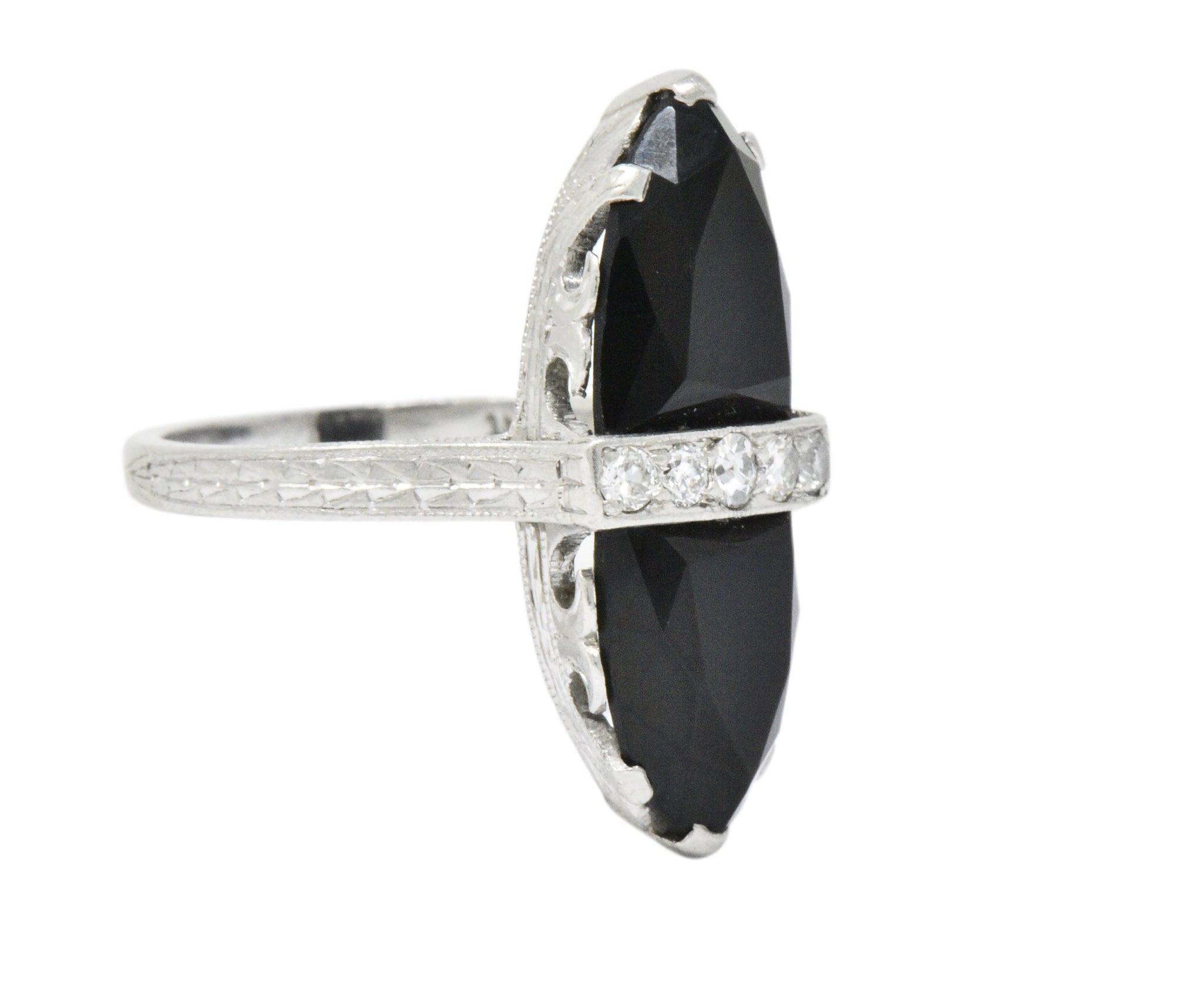 Art Deco Diamond Onyx Platinum Ring Wilson's Estate Jewelry