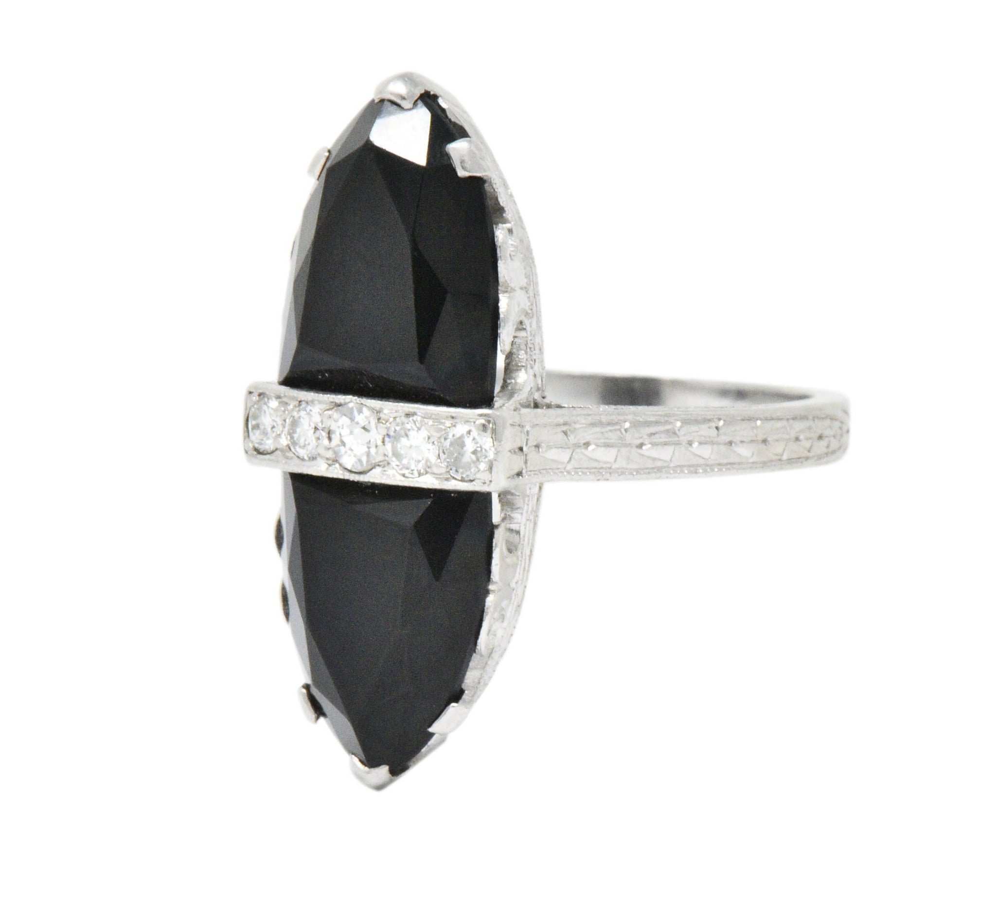 Art Deco Diamond Onyx Platinum Ring Wilson's Estate Jewelry