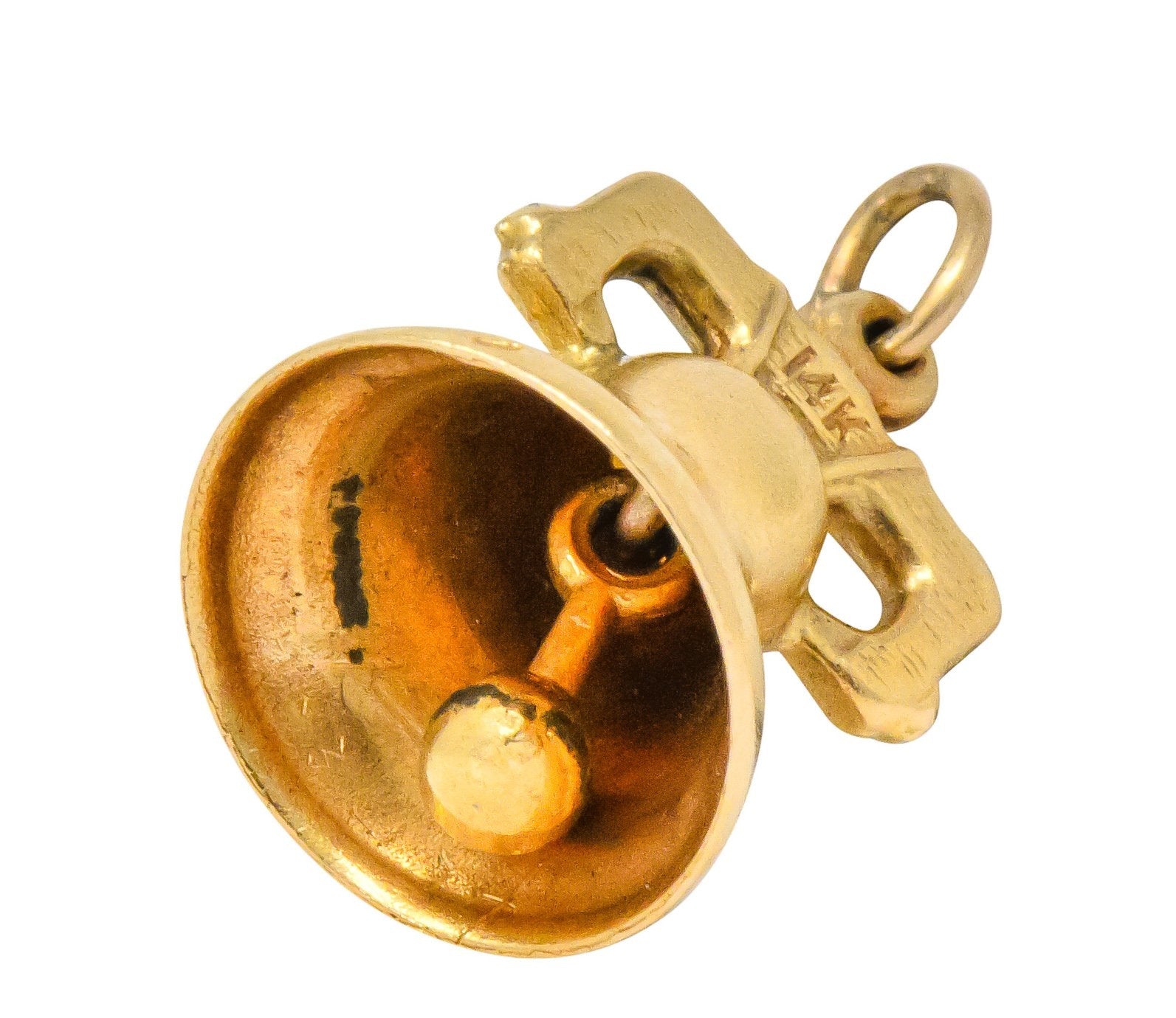 Art Nouveau 14 Karat Gold 3D Liberty Bell Articulated Clapper Charm - Wilson's Estate Jewelry