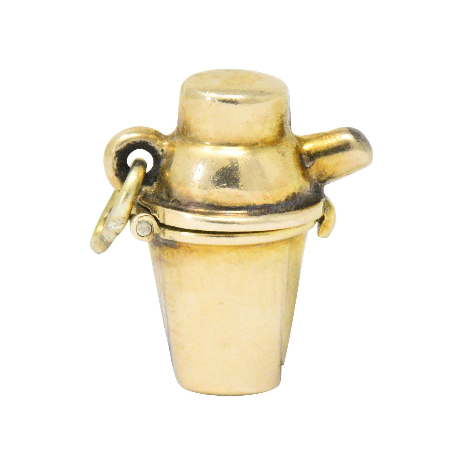 Art Nouveau 14 Karat Gold Opening Cocktail Shaker & Devil Charm Wilson's Estate Jewelry