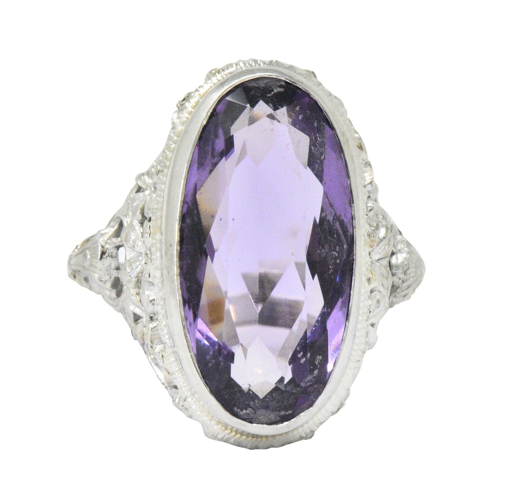 Art Nouveau 6.75 CTW Amethyst 18 Karat White Gold Ring Wilson's Estate Jewelry