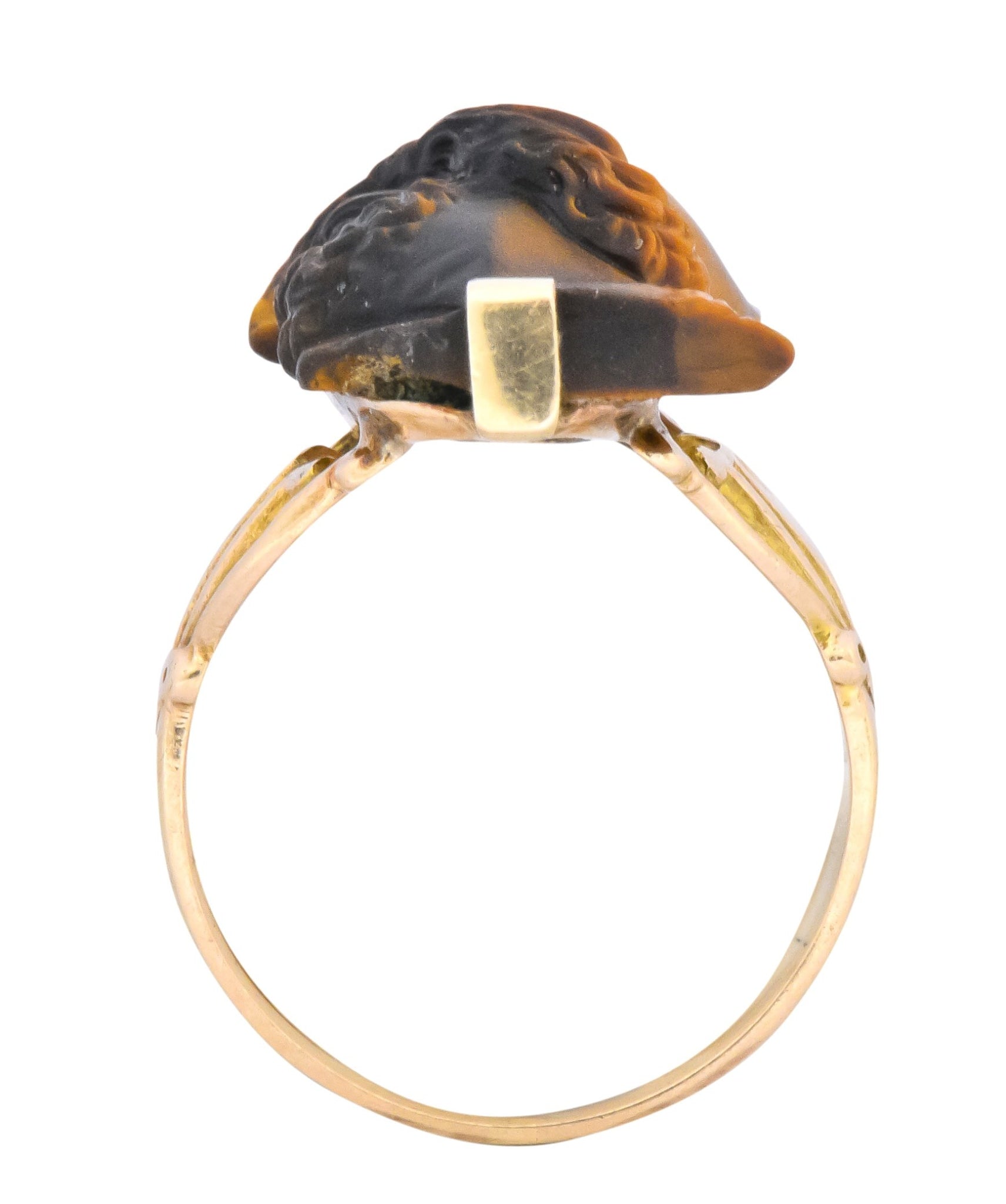 Art Nouveau Carved Tiger's Eye 14 Karat Gold Greek Hero Ring - Wilson's Estate Jewelry