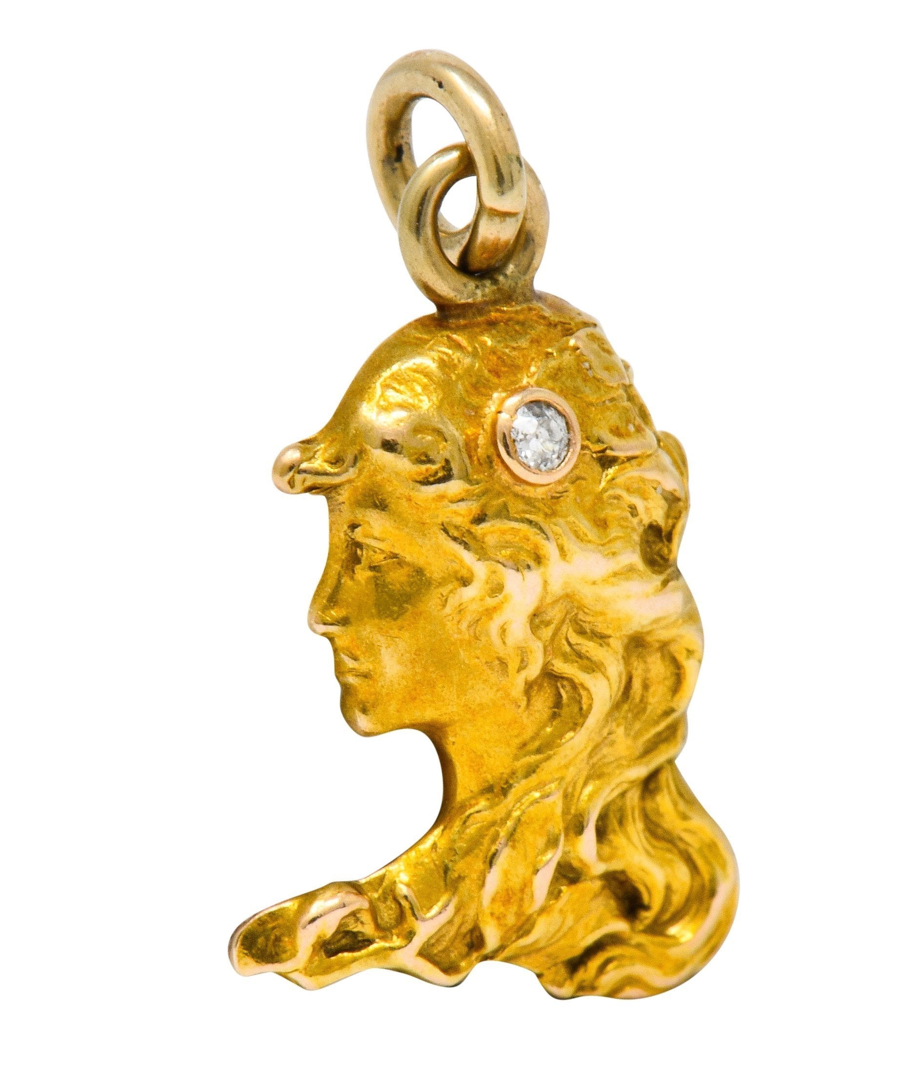 Art Nouveau Diamond 14 Karat Gold Enchanted Woman Charm - Wilson's Estate Jewelry