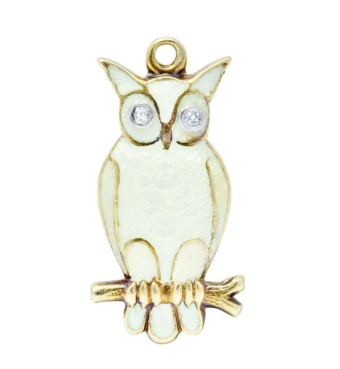 Art Nouveau Diamond Enamel 14 Karat Gold Owl Charm - Wilson's Estate Jewelry