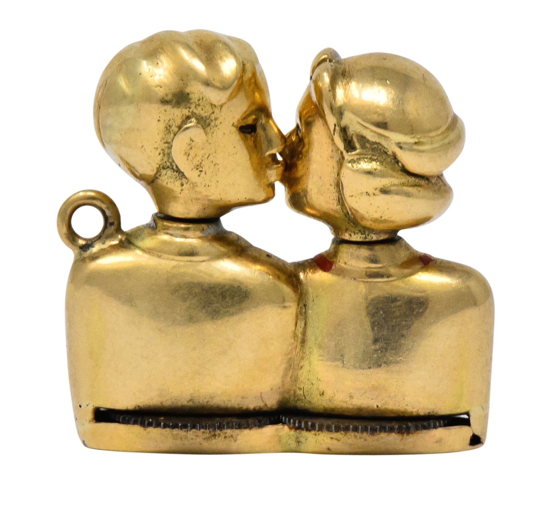 Art Nouveau Enamel 14 Karat Gold Moveable Kissing Couple Charm - Wilson's Estate Jewelry