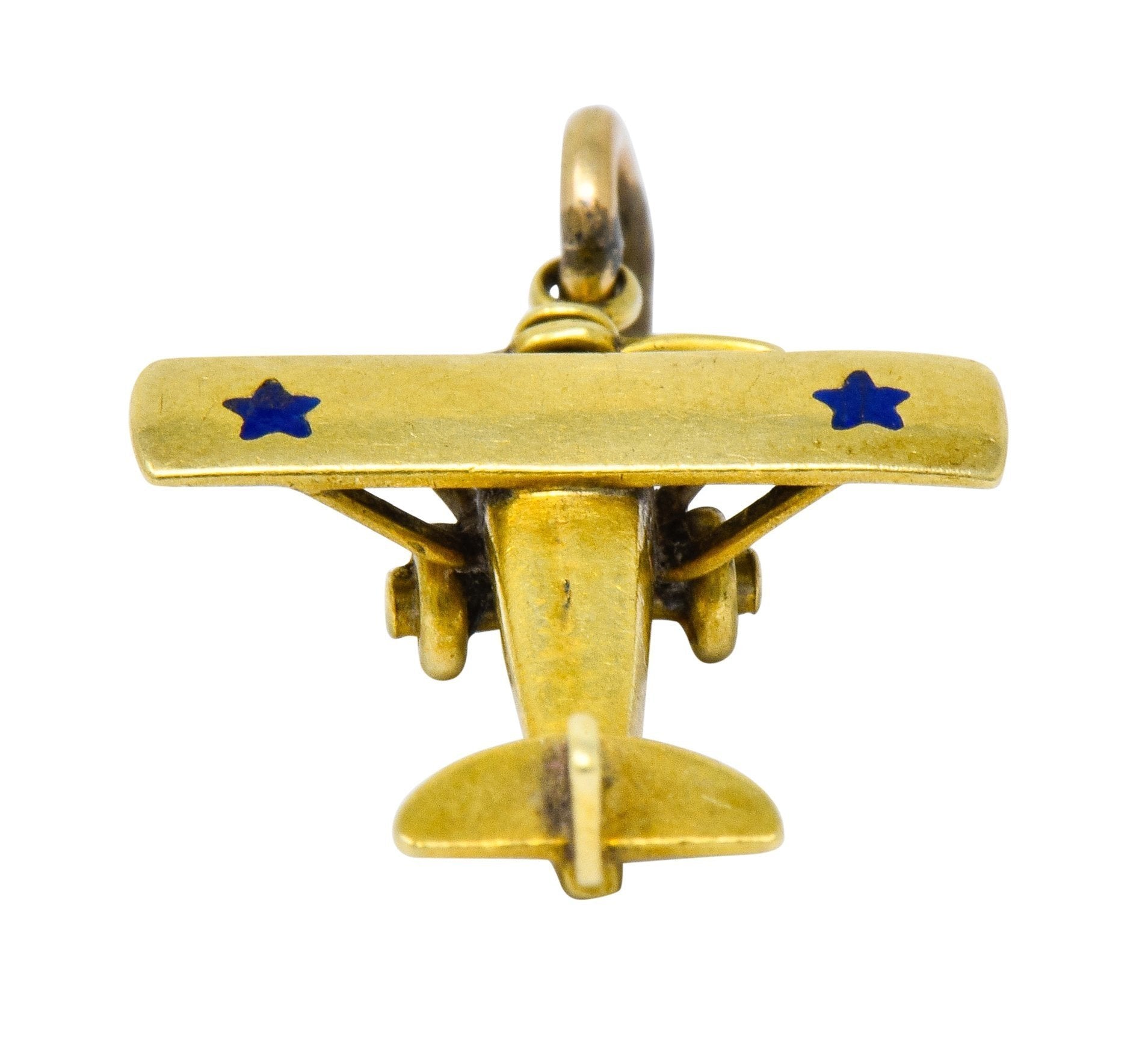 Art Nouveau Enamel 14 Karat Gold Star Propeller Plane Charm - Wilson's Estate Jewelry