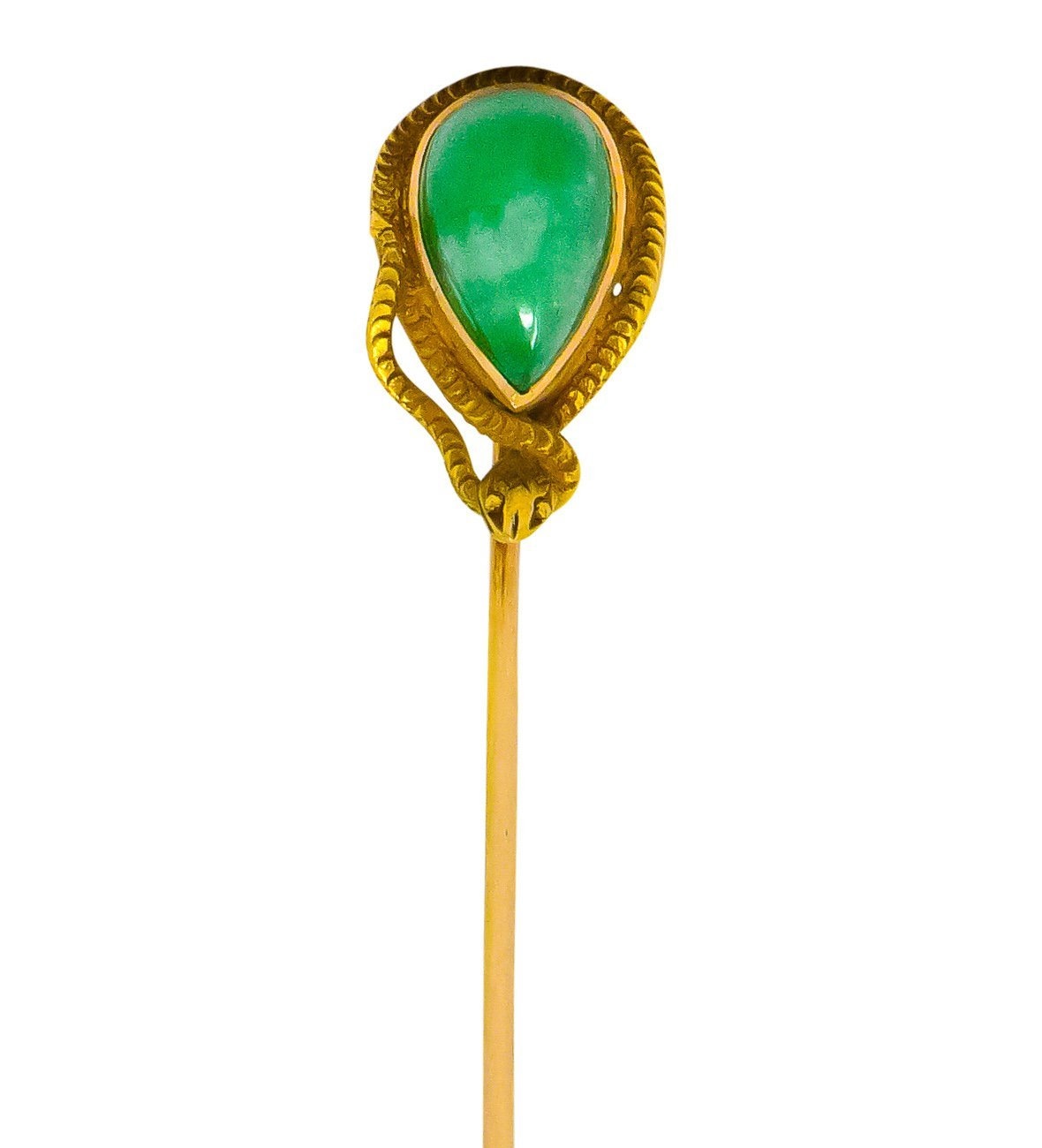 Art Nouveau Jade 14 Karat Yellow Gold Snake Stickpin - Wilson's Estate Jewelry