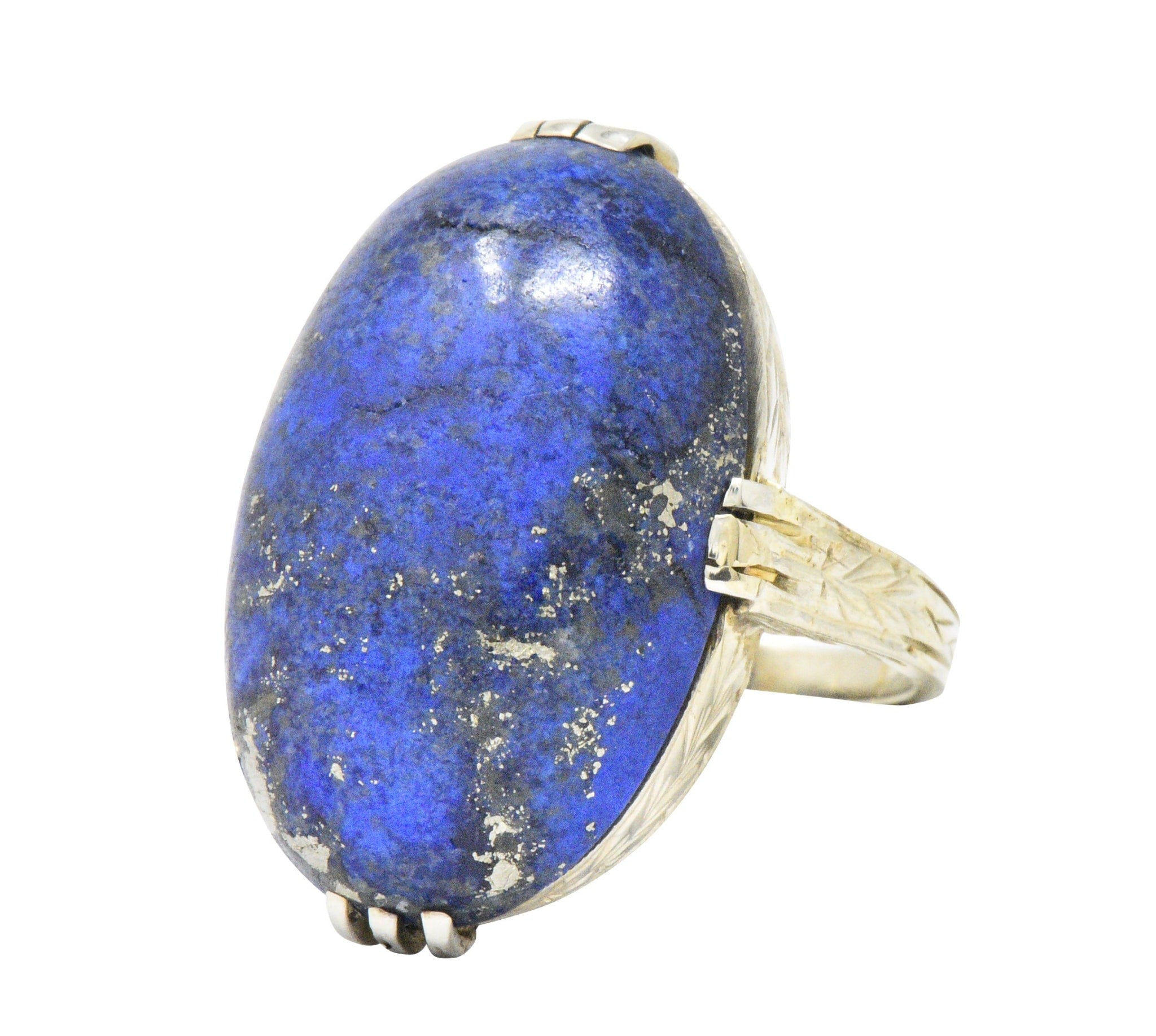 Art Nouveau Lapis Lazuli And 14 Karat White Gold Cocktail Ring Wilson's Estate Jewelry