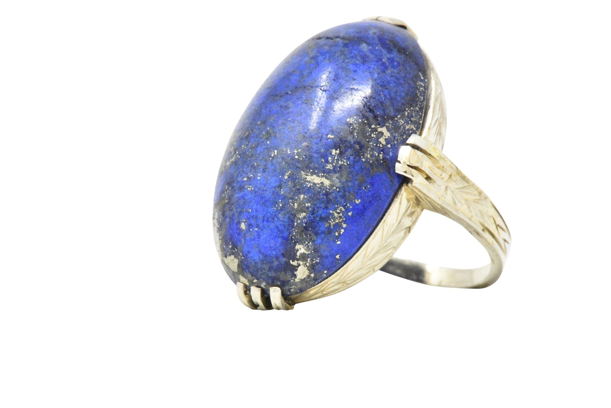 Art Nouveau Lapis Lazuli And 14 Karat White Gold Cocktail Ring Wilson's Estate Jewelry