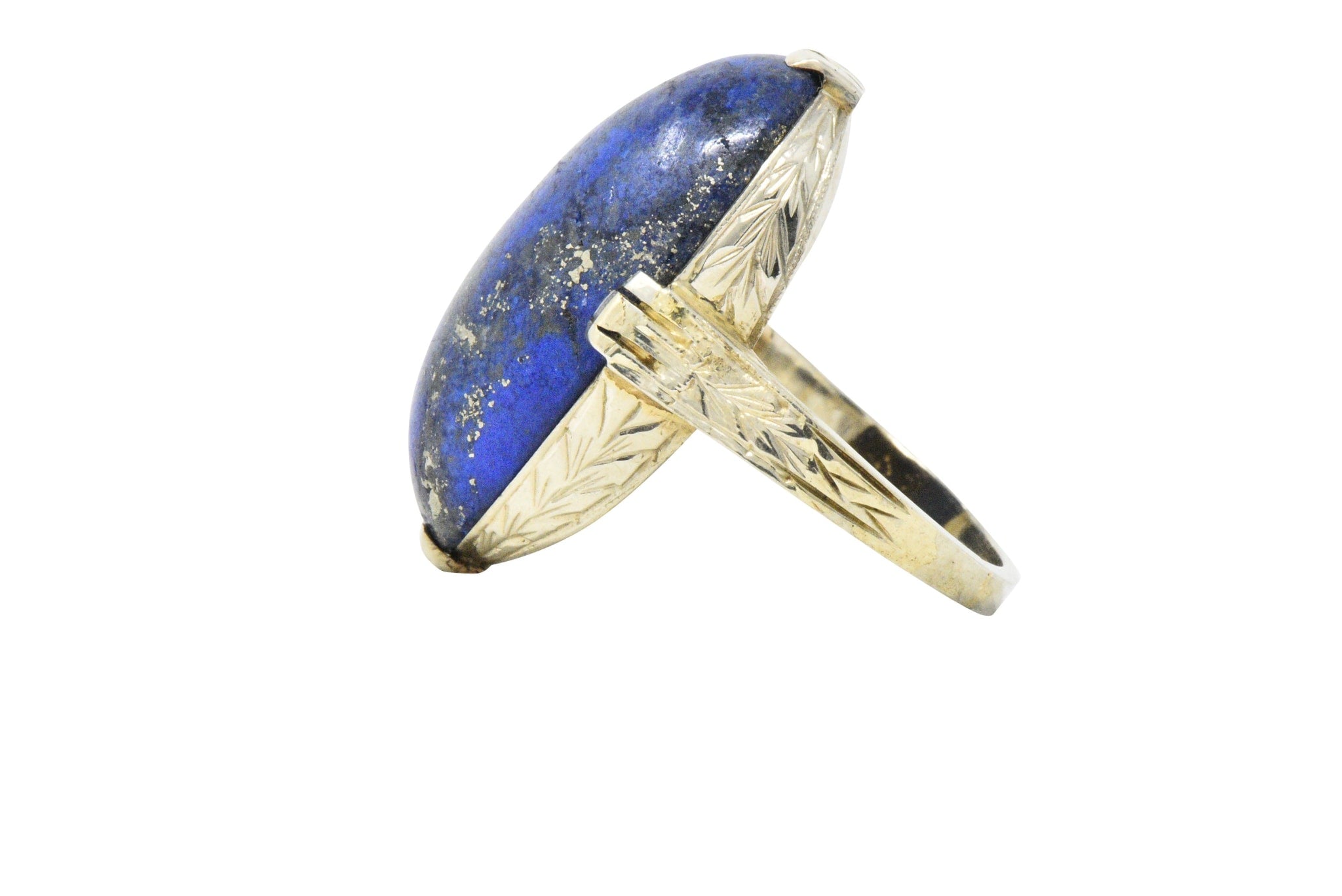 Art Nouveau Lapis Lazuli And 14 Karat White Gold Cocktail Ring Wilson's Estate Jewelry