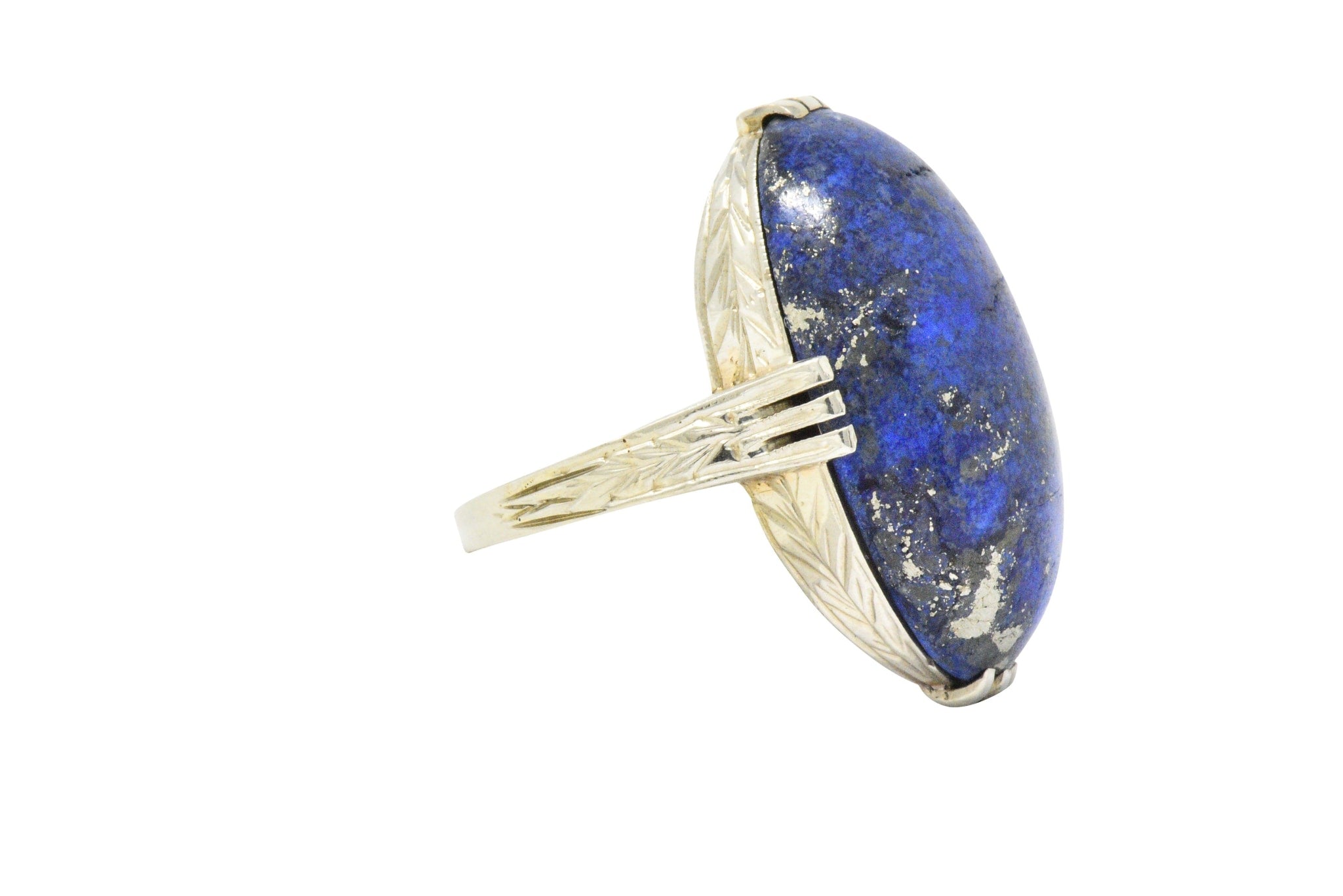 Art Nouveau Lapis Lazuli And 14 Karat White Gold Cocktail Ring Wilson's Estate Jewelry