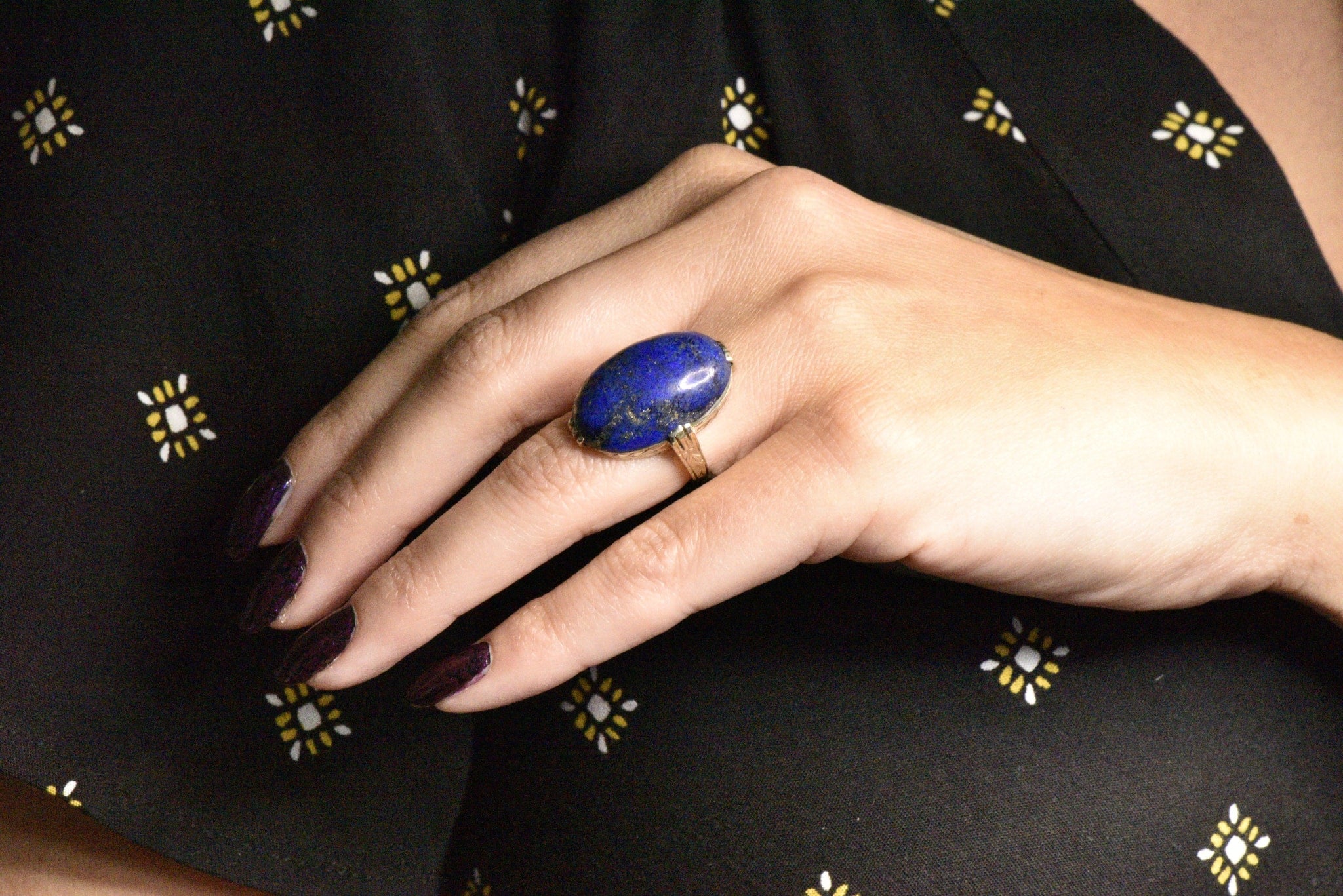 Art Nouveau Lapis Lazuli And 14 Karat White Gold Cocktail Ring Wilson's Estate Jewelry