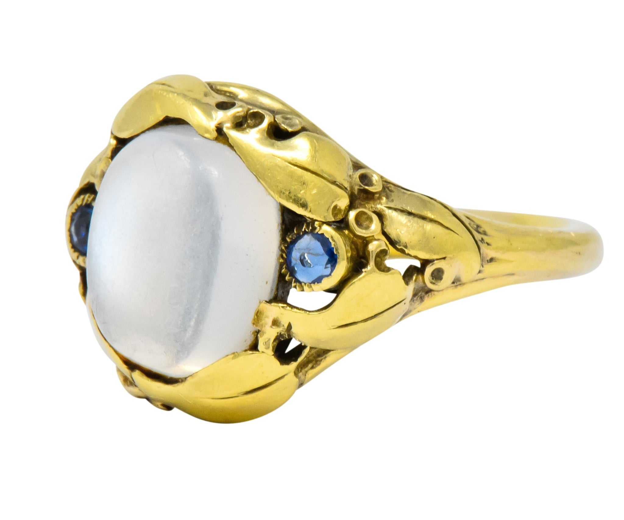 Art Nouveau Moonstone Sapphire 14 Karat Gold Ring Circa 1905 - Wilson's Estate Jewelry