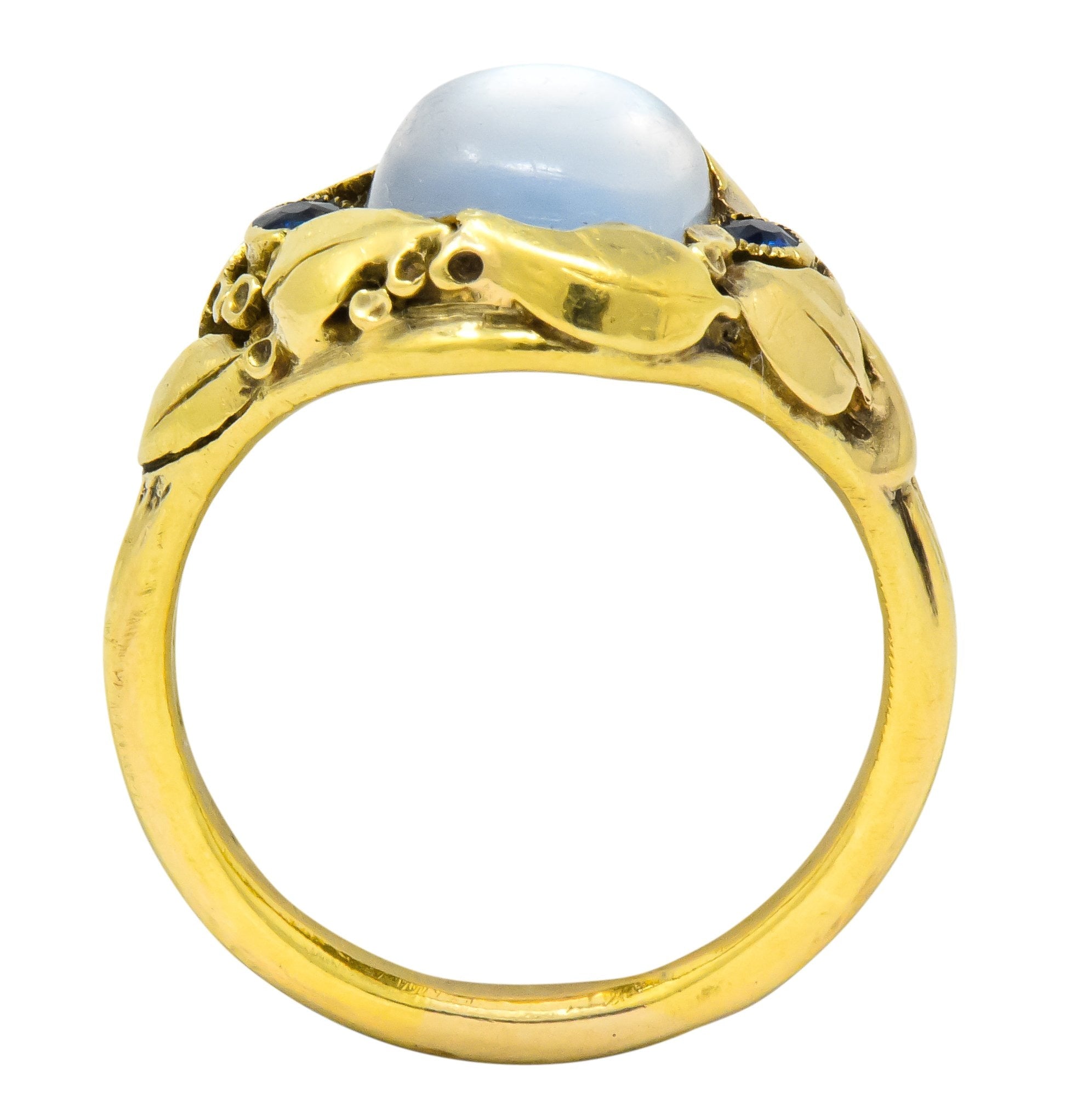 Art Nouveau Moonstone Sapphire 14 Karat Gold Ring Circa 1905 - Wilson's Estate Jewelry