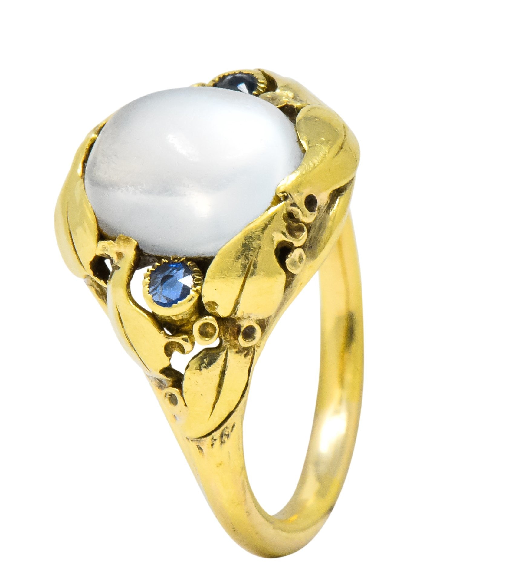 Art Nouveau Moonstone Sapphire 14 Karat Gold Ring Circa 1905 - Wilson's Estate Jewelry