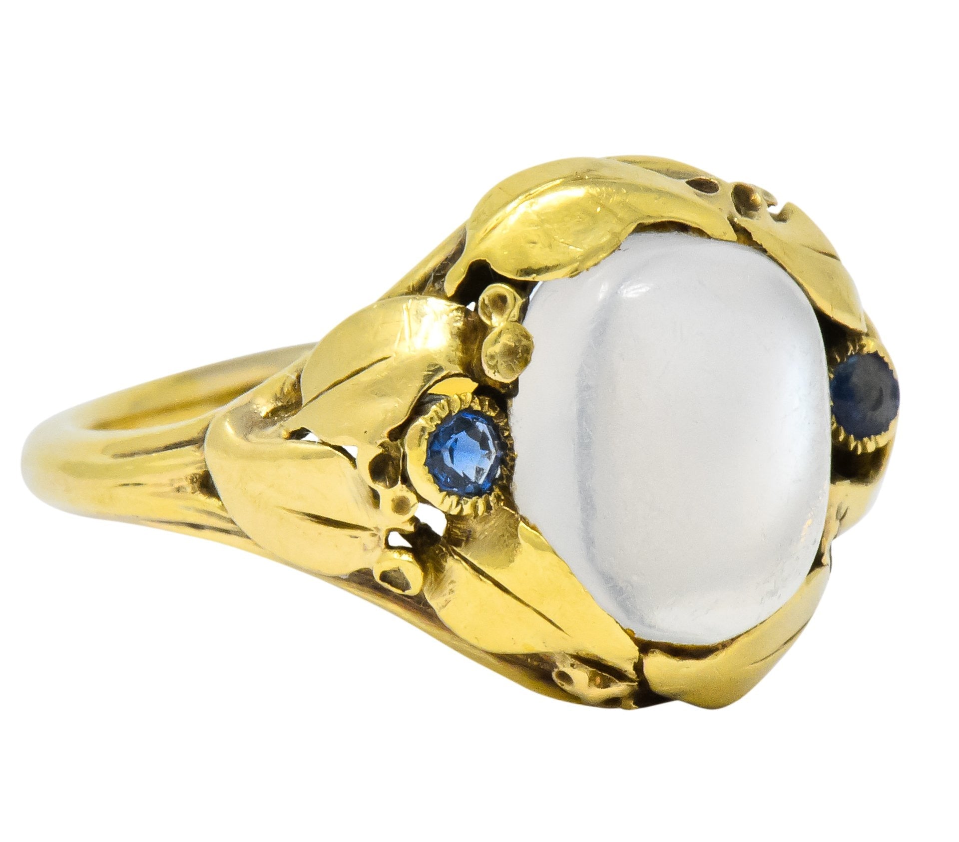 Art Nouveau Moonstone Sapphire 14 Karat Gold Ring Circa 1905 - Wilson's Estate Jewelry