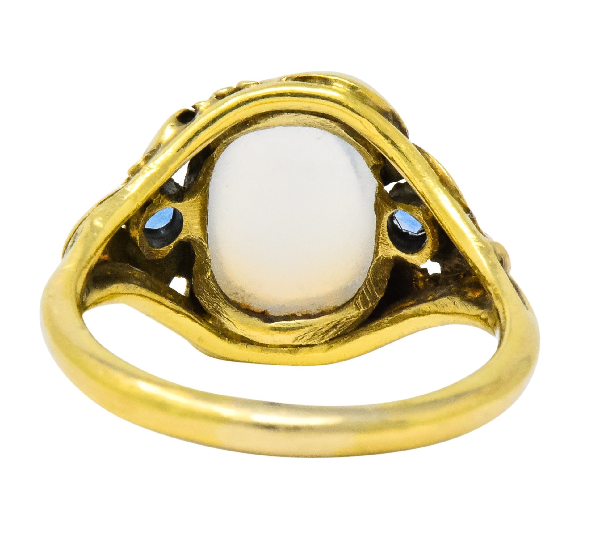 Art Nouveau Moonstone Sapphire 14 Karat Gold Ring Circa 1905 - Wilson's Estate Jewelry