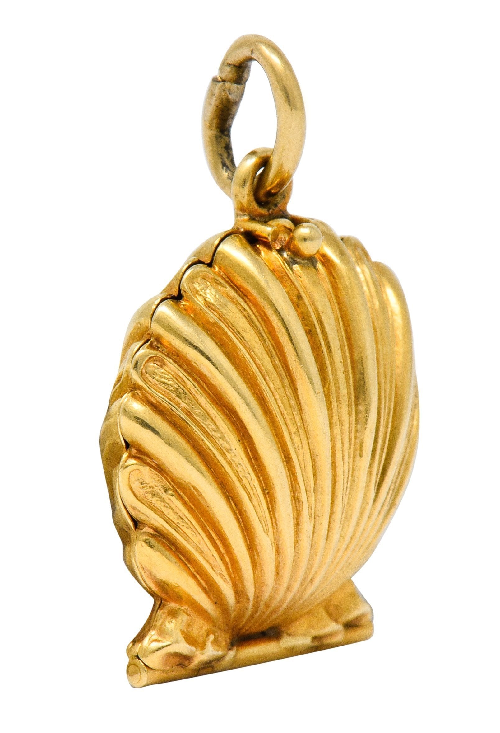 Art Nouveau Natural Freshwater Pearl 14 Karat Gold Clam Shell Locket Charm - Wilson's Estate Jewelry