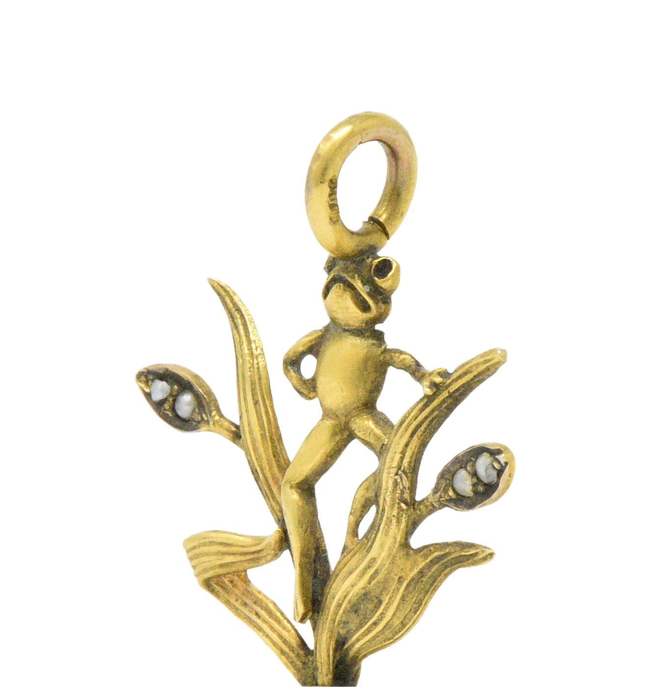 Art Nouveau Pearl Seed Pearl And 14 Karat Gold Frog Pendant Wilson's Estate Jewelry