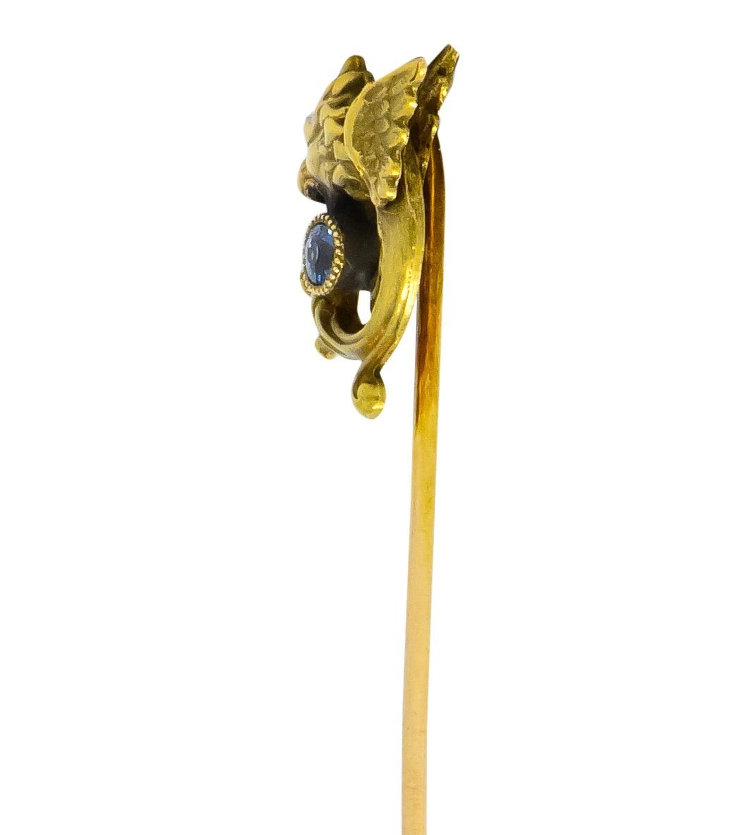 Art Nouveau Sapphire Seed Pearl 14 Karat Gold Winged Griffin Stickpin - Wilson's Estate Jewelry