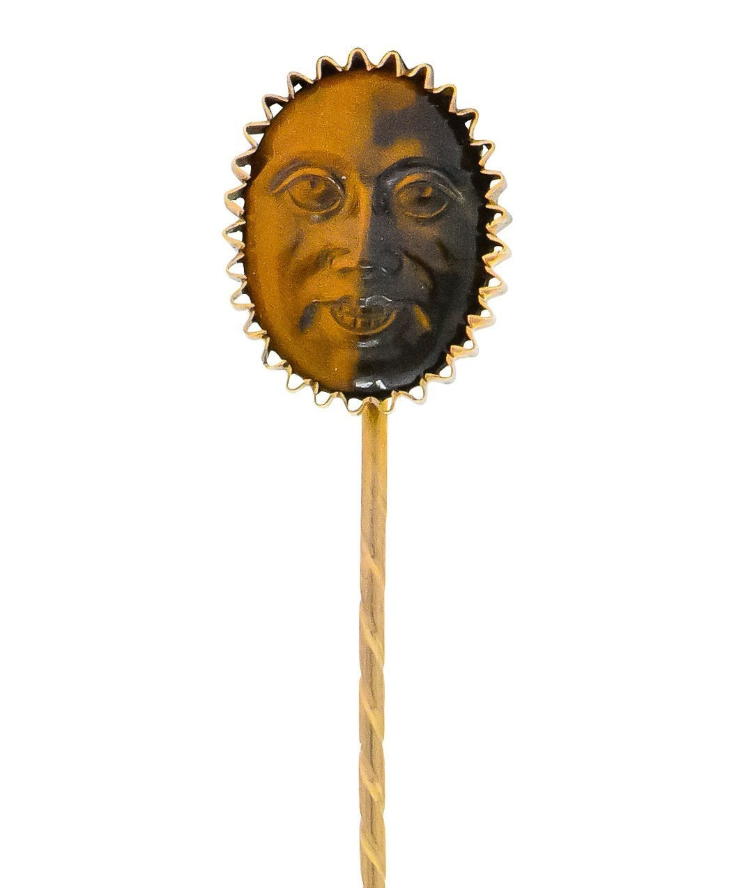 Art Nouveau Tiger's Eye 14 Karat Gold Sun Face Stickpin - Wilson's Estate Jewelry