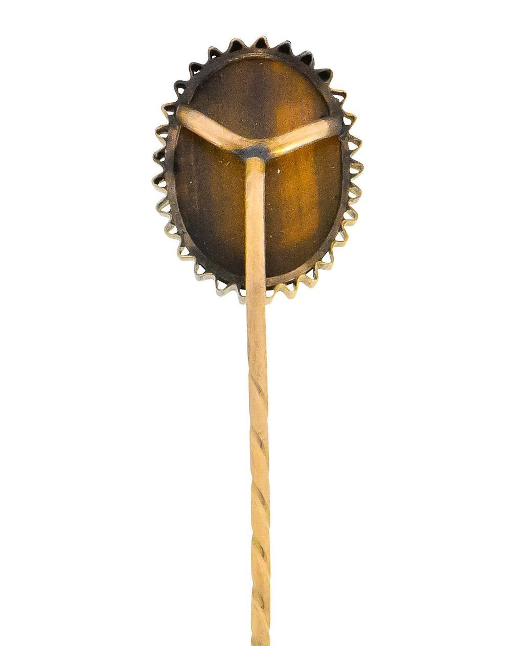 Art Nouveau Tiger's Eye 14 Karat Gold Sun Face Stickpin - Wilson's Estate Jewelry