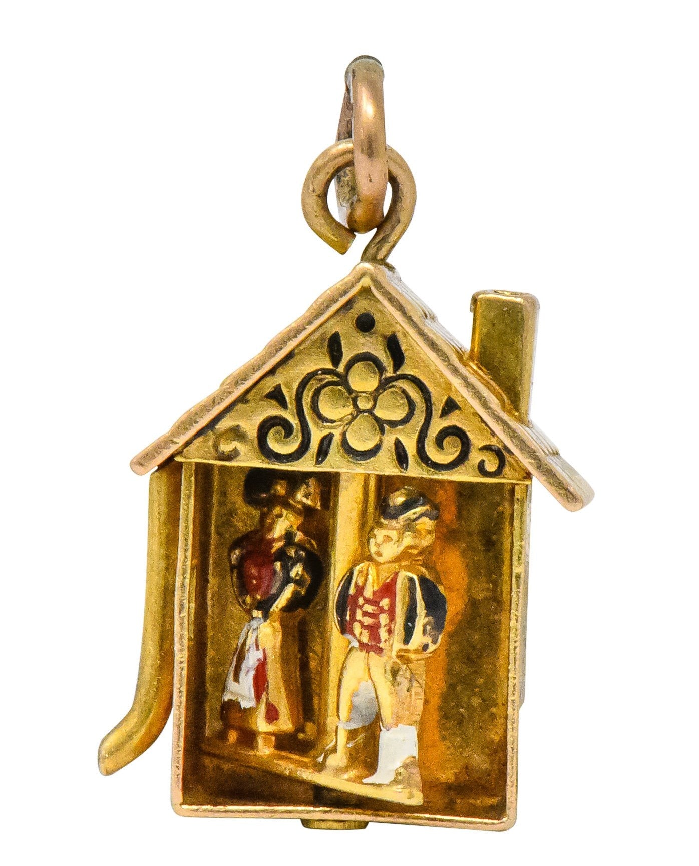 Articulated Art Nouveau Enamel 14 Karat Gold Dutch 'Speelklok' Clock Charm - Wilson's Estate Jewelry