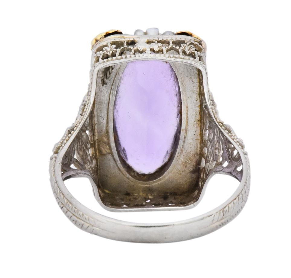 Belle Époque Amethyst Pearl 14 Karat Two-Tone Gold Cocktail Ring - Wilson's Estate Jewelry