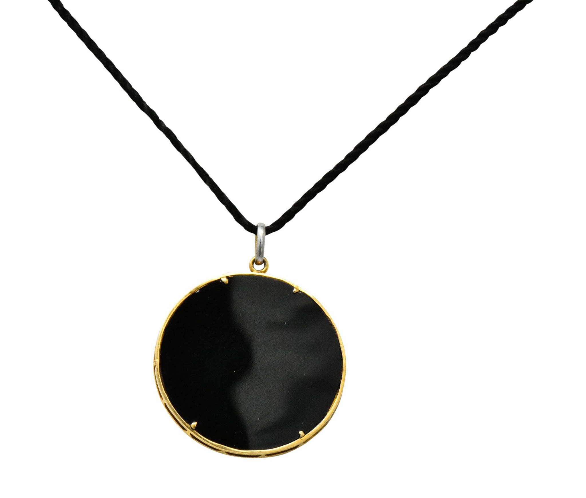 Belle Époque Diamond Onyx Platinum-Topped 18 Karat Gold French Flower Garden Pendant Necklace - Wilson's Estate Jewelry