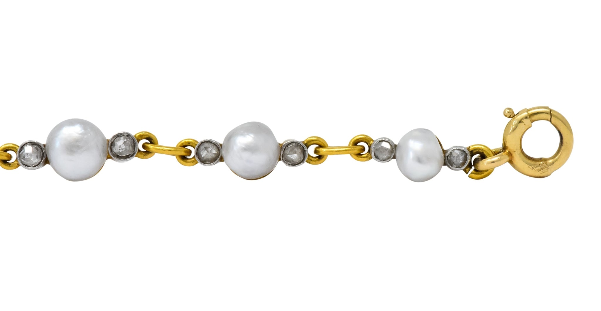 Belle Epoque French Pearl Diamond Platinum 18 Karat Gold Bracelet Circa 1910 - Wilson's Estate Jewelry