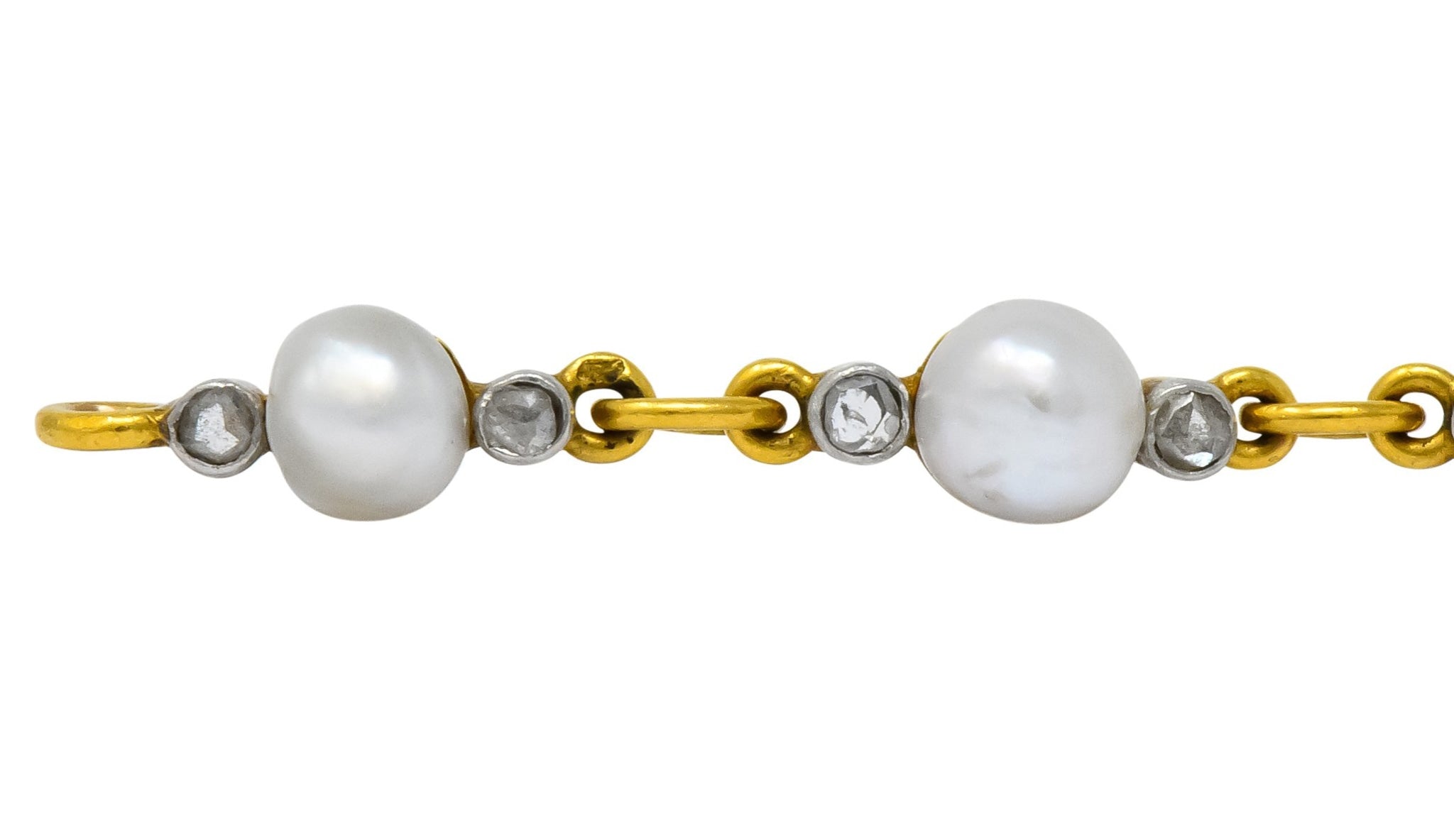 Belle Epoque French Pearl Diamond Platinum 18 Karat Gold Bracelet Circa 1910 - Wilson's Estate Jewelry