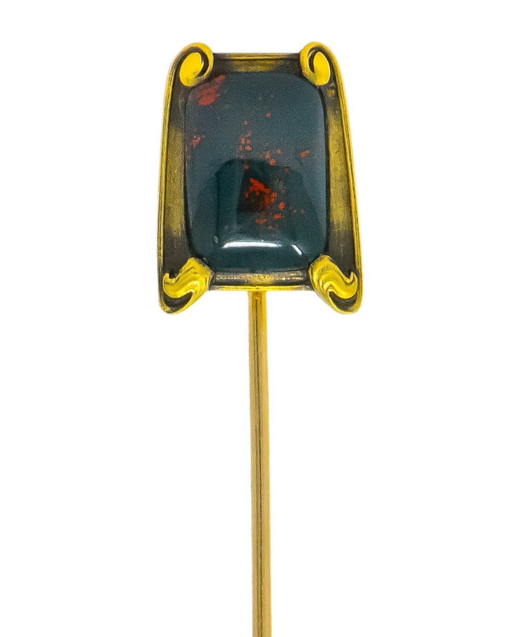 Brassler & Co. 1910 Art Nouveau Bloodstone 14 Karat Gold Stickpin - Wilson's Estate Jewelry