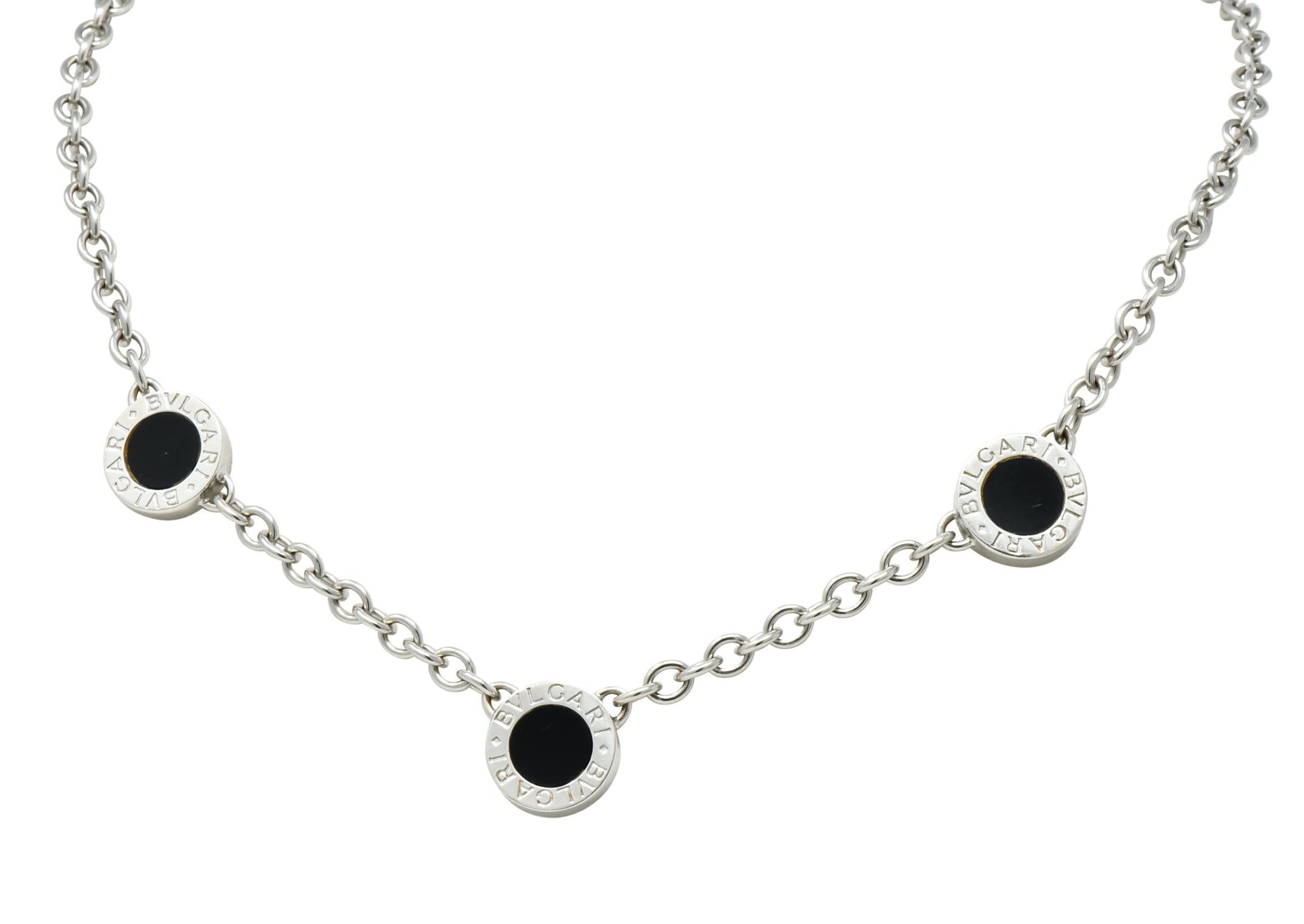 Bulgari 1.15 CTW Diamond Onyx 18 Karat White Gold Reversible Station Necklace - Wilson's Estate Jewelry