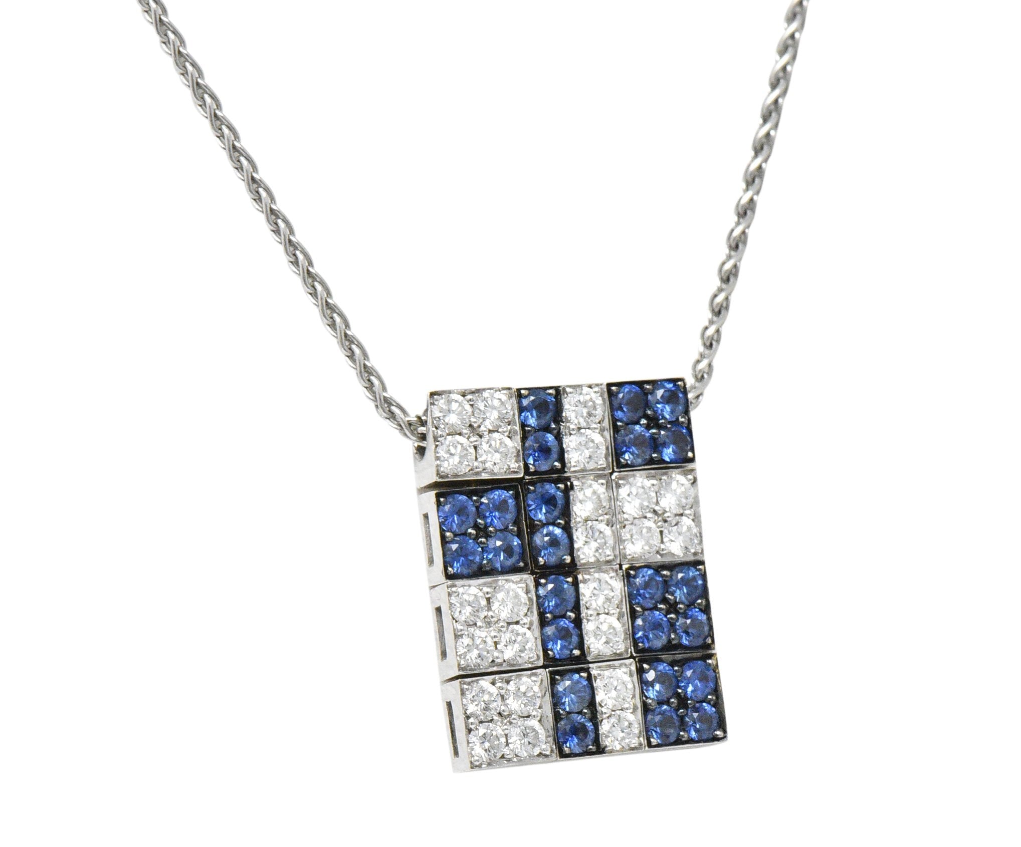 Bulgari 1.25 CTW Diamond Sapphire 18 Karat White Gold Enigma Necklace Wilson's Estate Jewelry