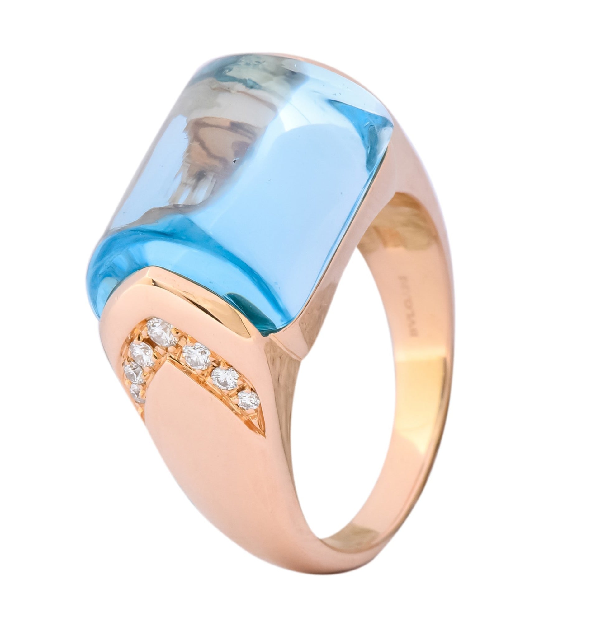 Bulgari 14.24 CTW Blue Topaz Diamond 18 Karat Gold Italian Tronchetto Ring - Wilson's Estate Jewelry