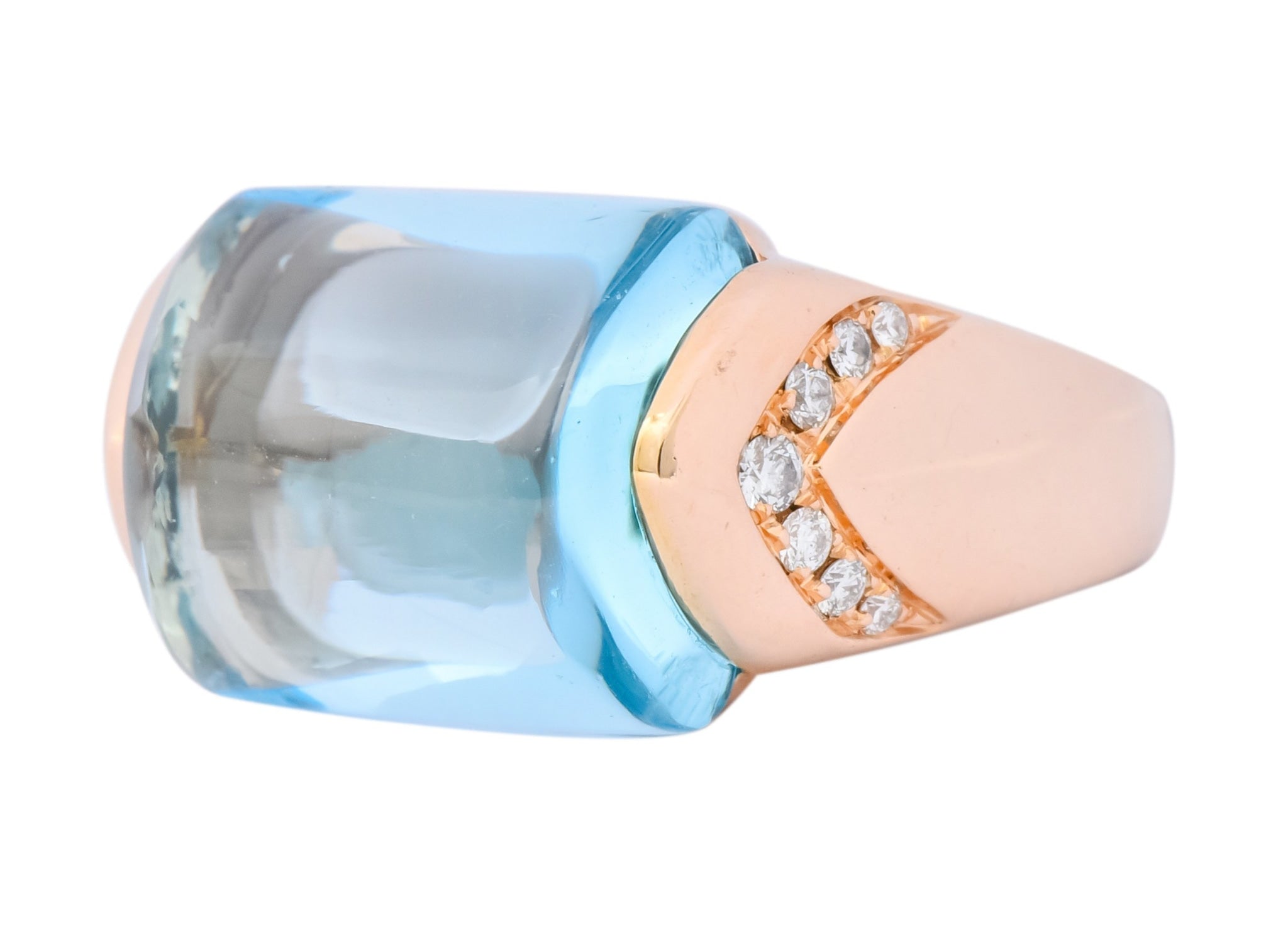 Bulgari 14.24 CTW Blue Topaz Diamond 18 Karat Gold Italian Tronchetto Ring - Wilson's Estate Jewelry