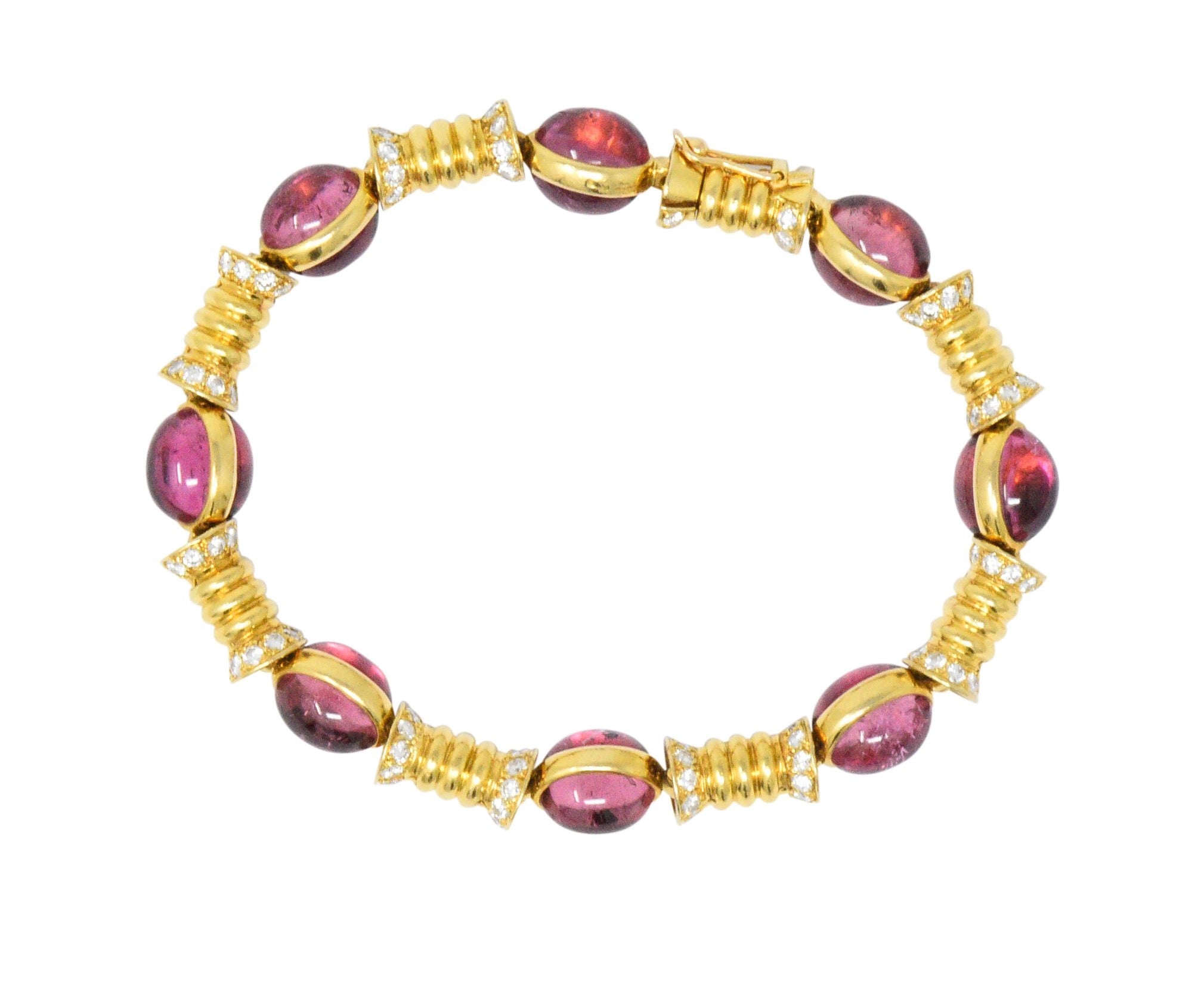 Bulgari 1970's 3.40 CTW Diamond Pink Tourmaline 18 Karat Gold Bracelet Wilson's Estate Jewelry