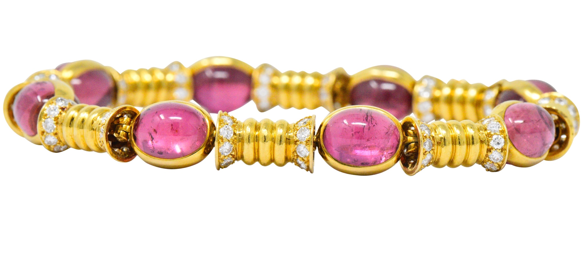 Bulgari 1970's 3.40 CTW Diamond Pink Tourmaline 18 Karat Gold Bracelet Wilson's Estate Jewelry