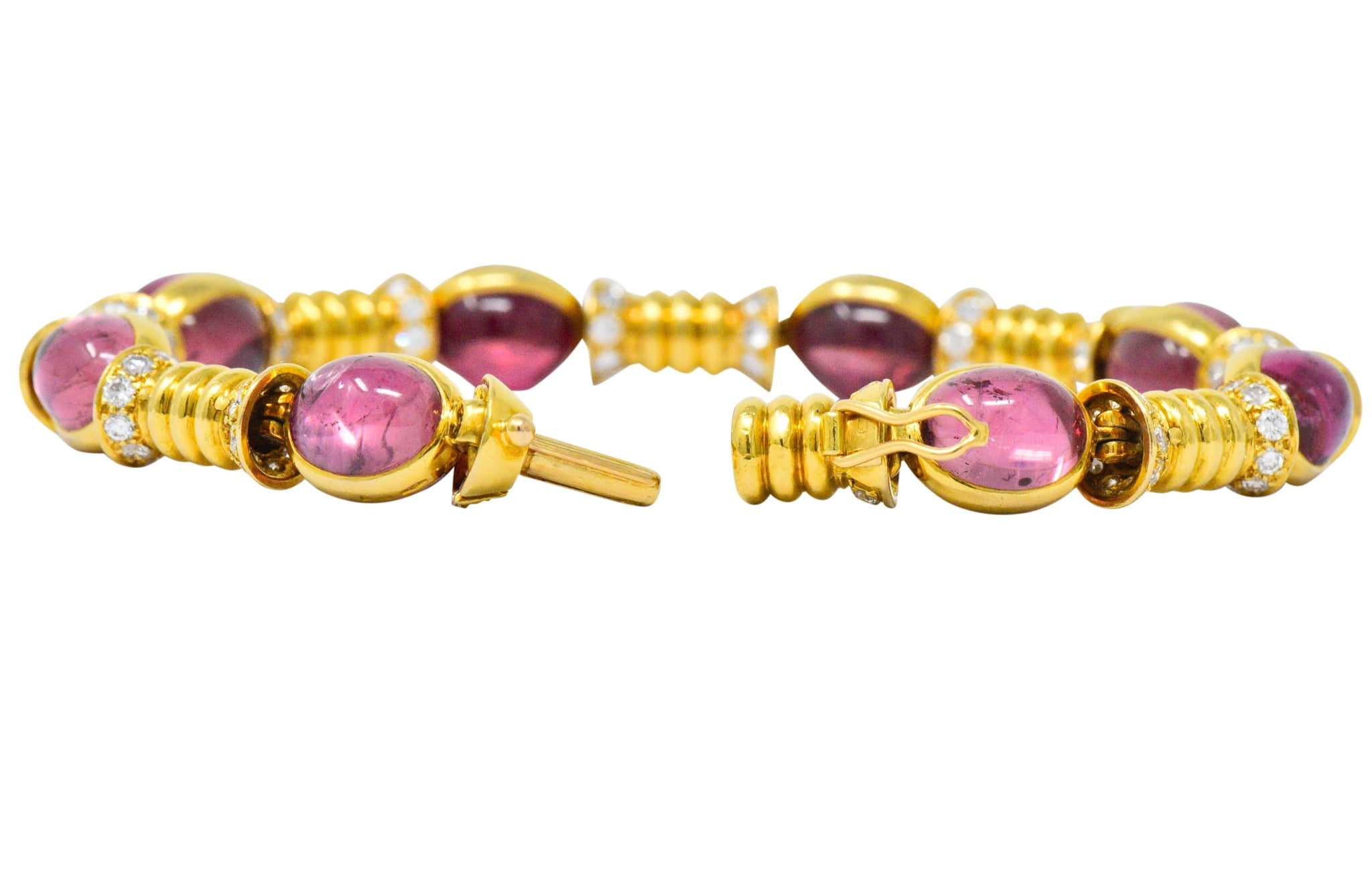 Bulgari 1970's 3.40 CTW Diamond Pink Tourmaline 18 Karat Gold Bracelet Wilson's Estate Jewelry