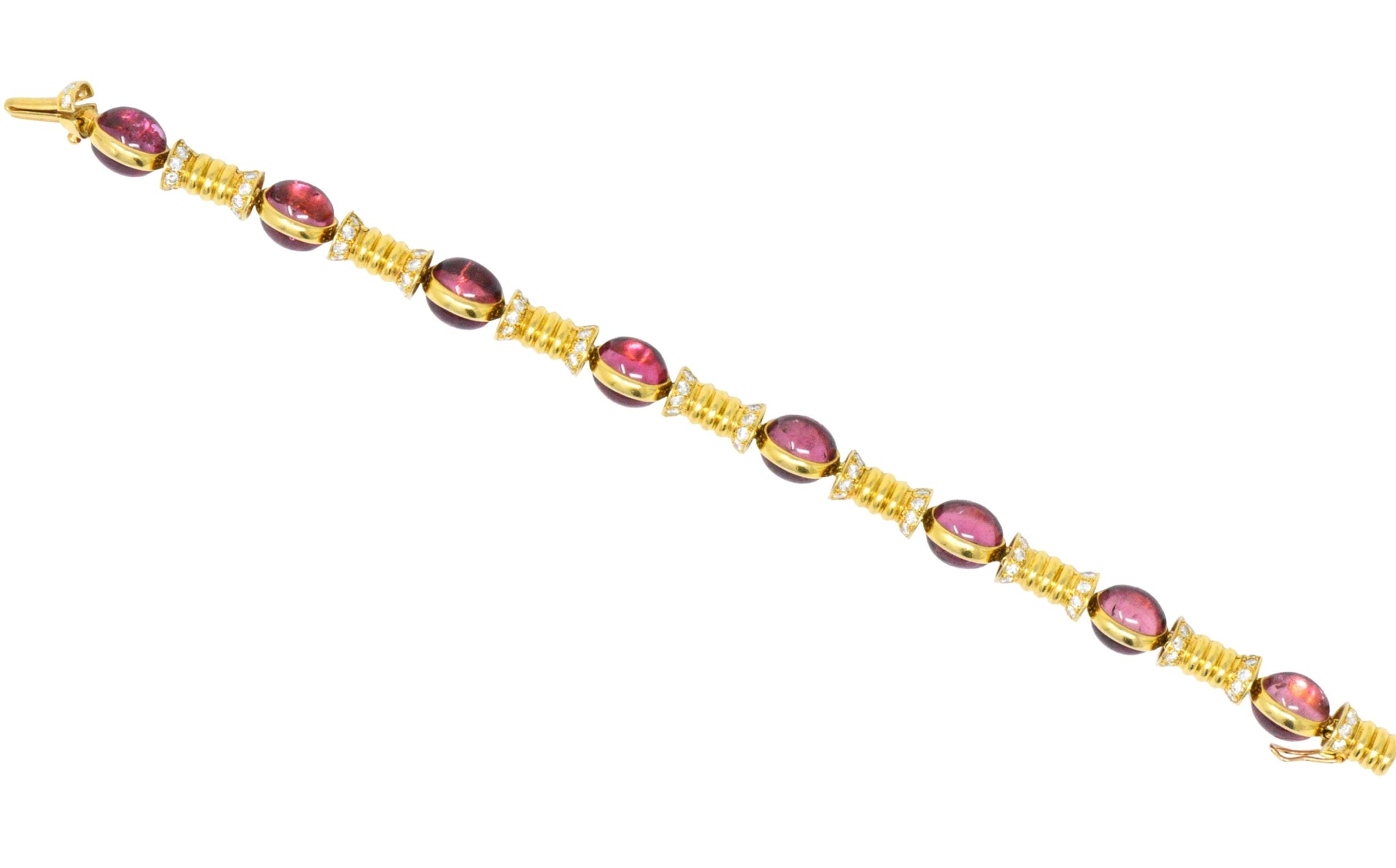 Bulgari 1970's 3.40 CTW Diamond Pink Tourmaline 18 Karat Gold Bracelet Wilson's Estate Jewelry