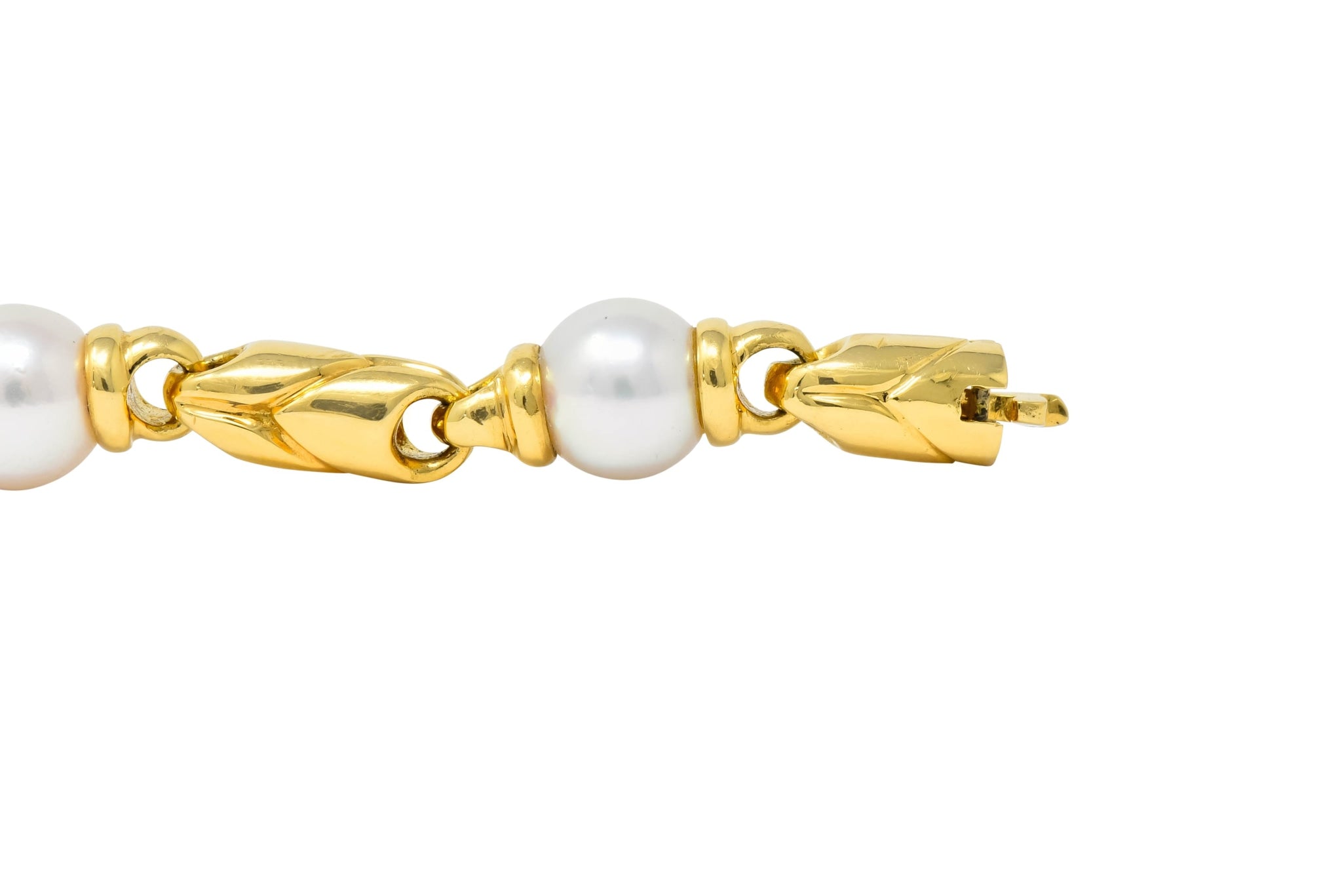 Bulgari 1980 Cultured Pearl 18 Karat Gold Link Bracelet - Wilson's Estate Jewelry