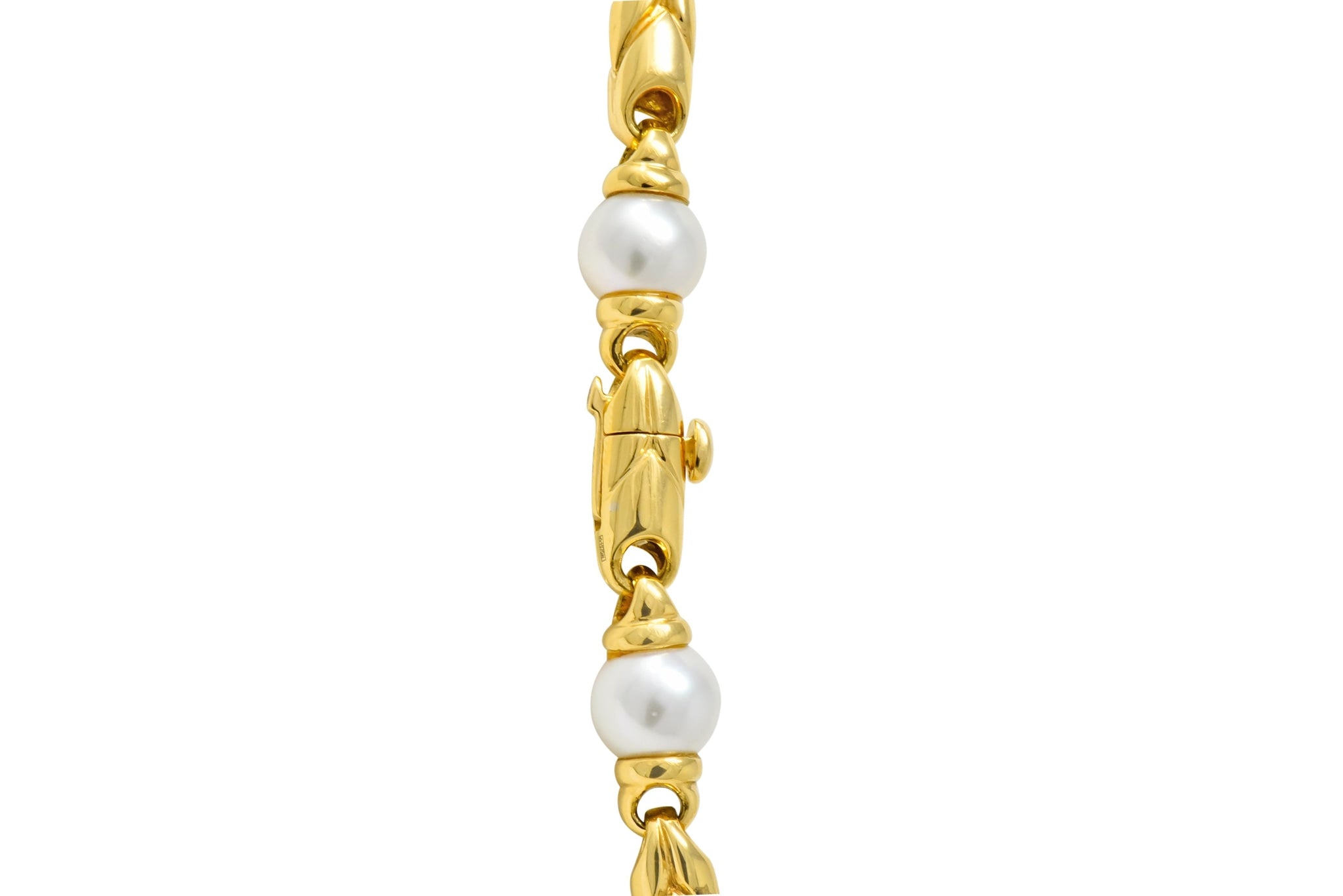 Bulgari 1980 Cultured Pearl 18 Karat Yellow Gold Link Necklace - Wilson's Estate Jewelry