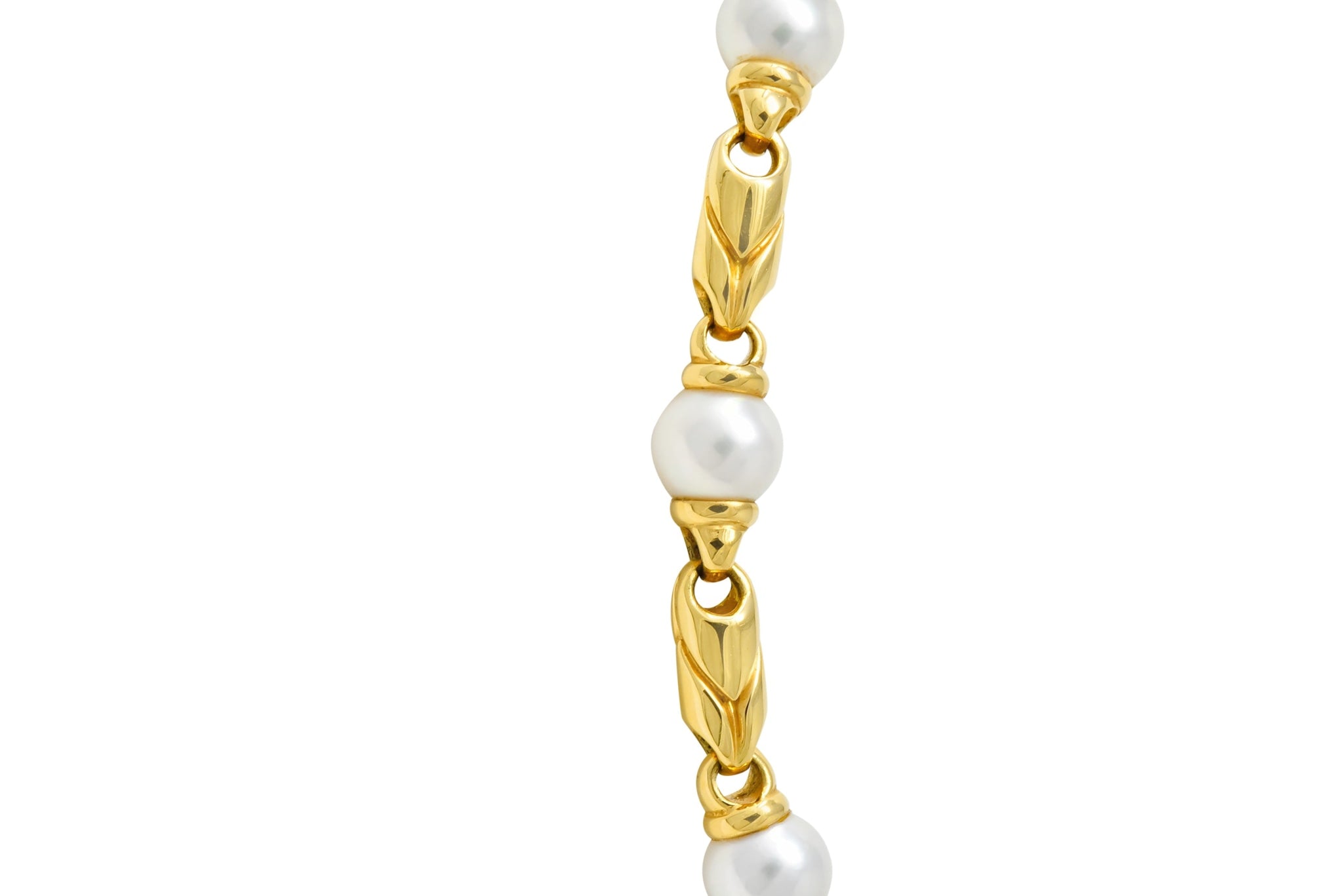 Bulgari 1980 Cultured Pearl 18 Karat Yellow Gold Link Necklace - Wilson's Estate Jewelry