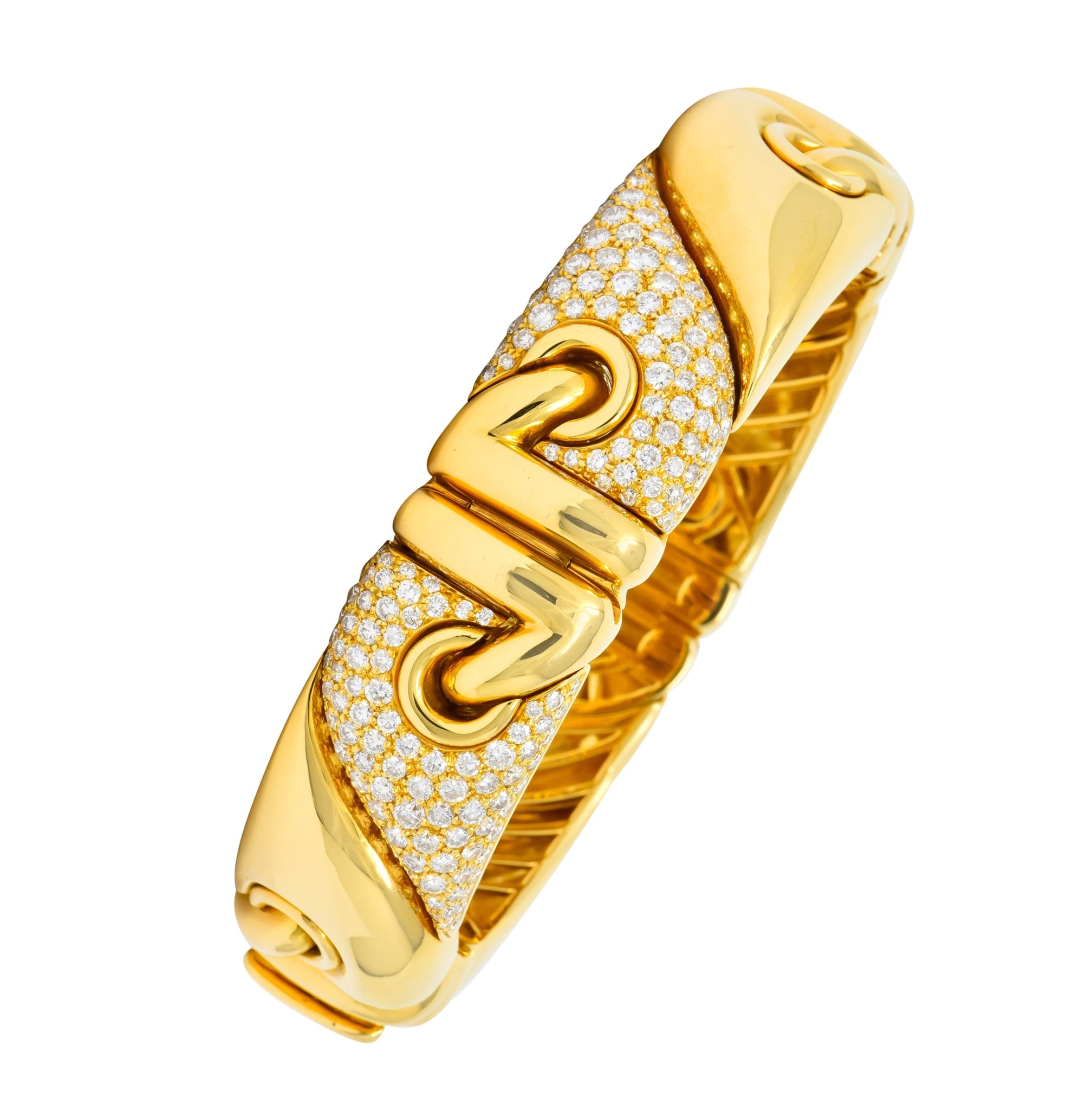 Bulgari 4.30 CTW Diamond 18 Karat Gold Stylized Link Cuff Bracelet - Wilson's Estate Jewelry