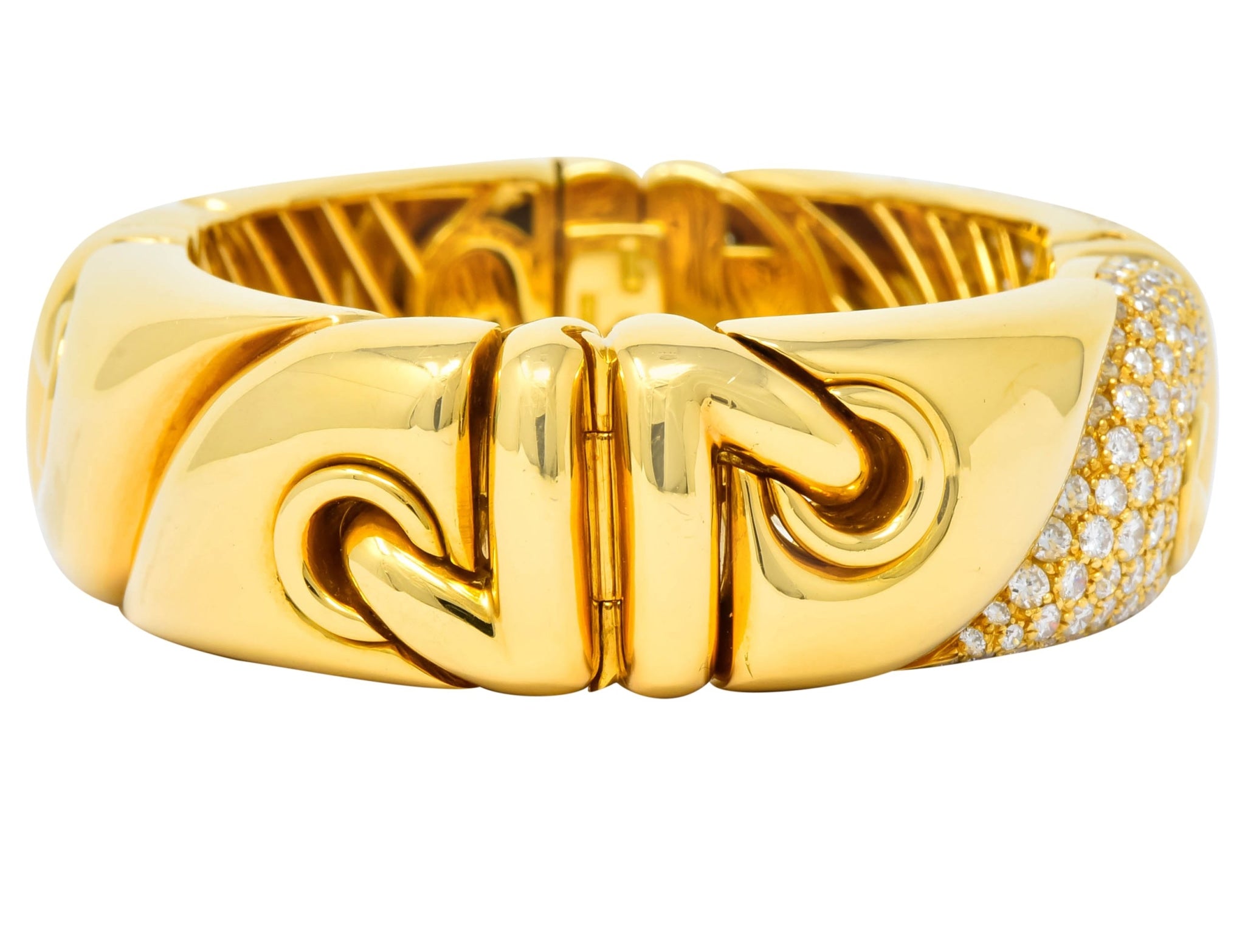 Bulgari 4.30 CTW Diamond 18 Karat Gold Stylized Link Cuff Bracelet - Wilson's Estate Jewelry