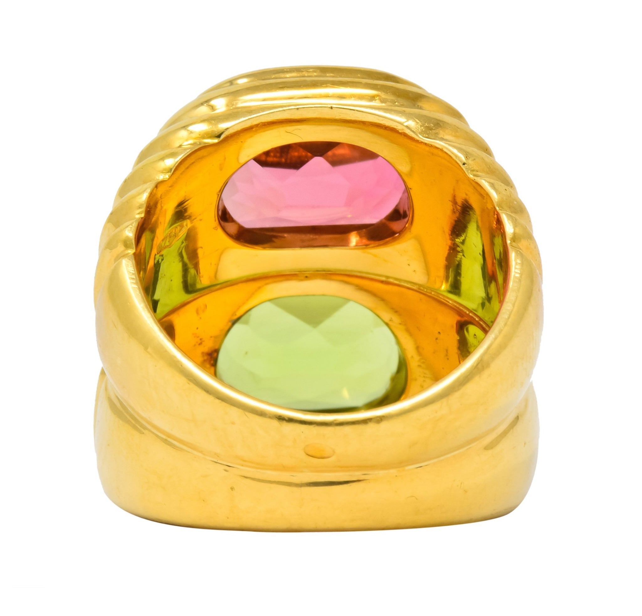 Bulgari 6.10 CTW Peridot Pink Tourmaline 18 Karat Gold Italian Doppio Band Ring - Wilson's Estate Jewelry