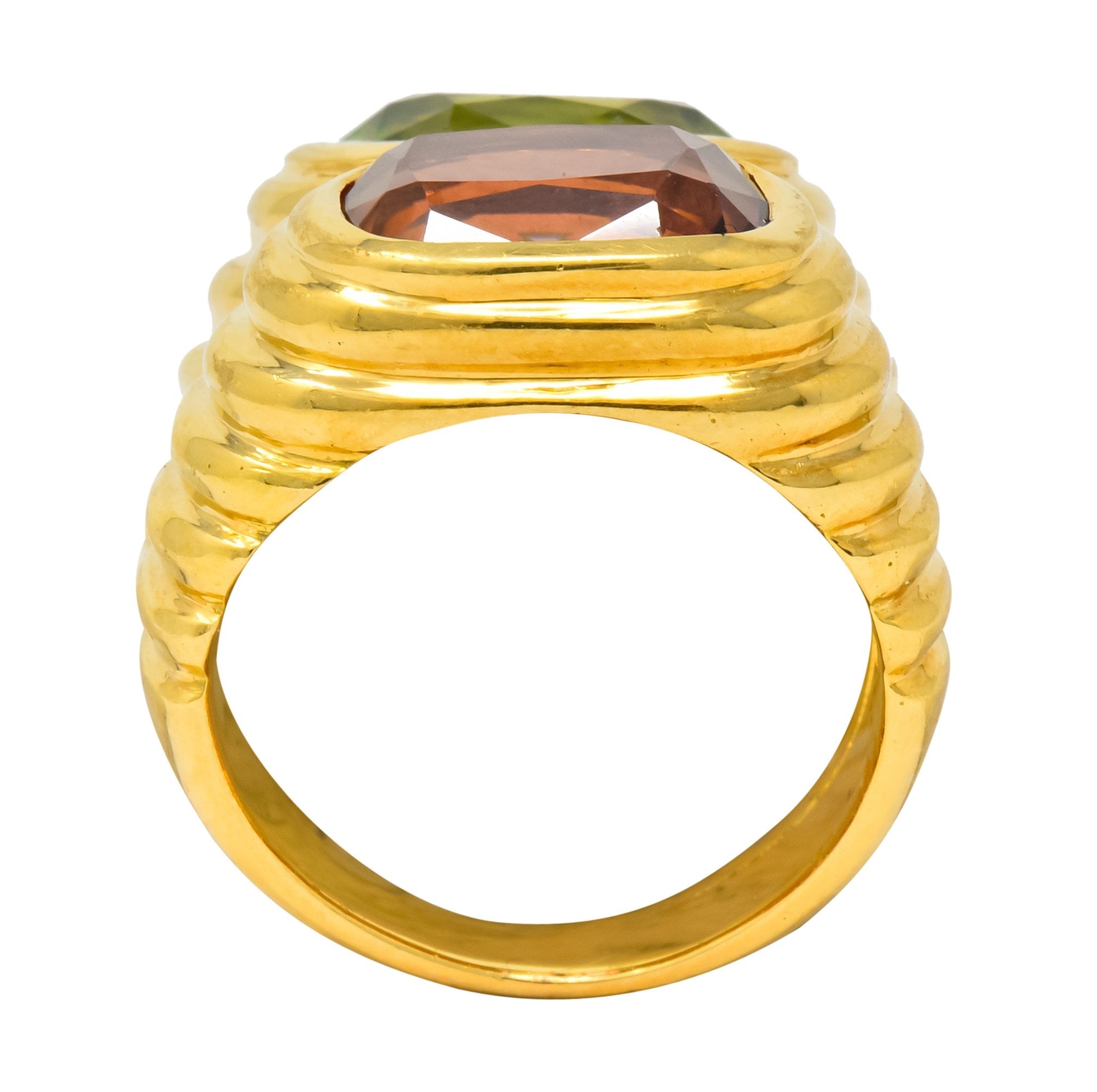 Bulgari 6.10 CTW Peridot Pink Tourmaline 18 Karat Gold Italian Doppio Band Ring - Wilson's Estate Jewelry