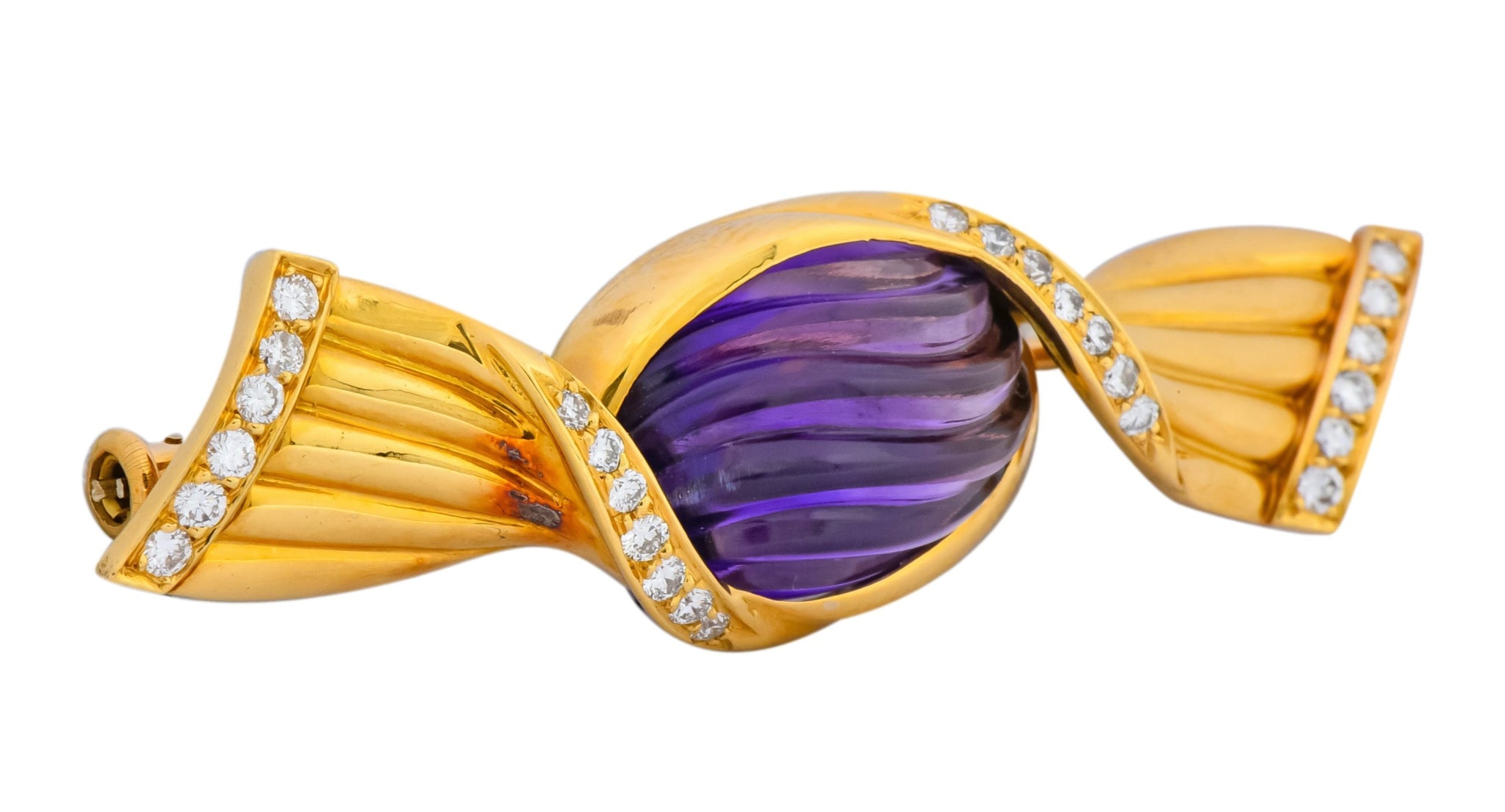 Bulgari Carved Amethyst 18 Karat Gold Bonbon Candy Brooch - Wilson's Estate Jewelry