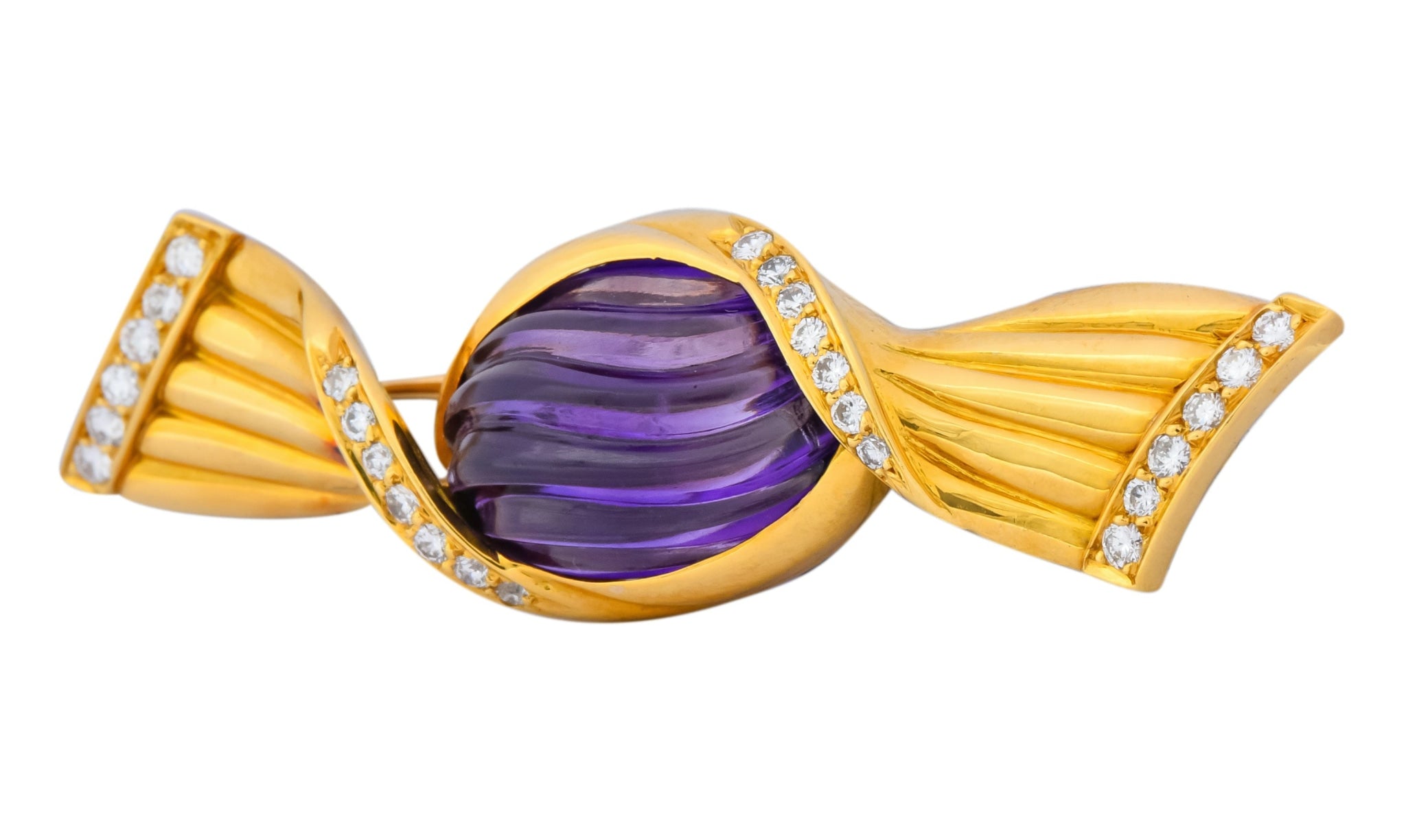 Bulgari Carved Amethyst 18 Karat Gold Bonbon Candy Brooch - Wilson's Estate Jewelry